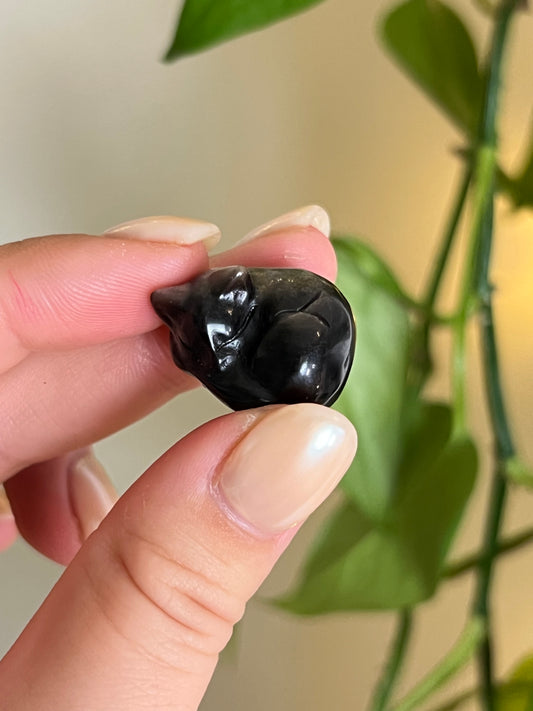 Small Silver Sheen Obsidian Sleeping Cat