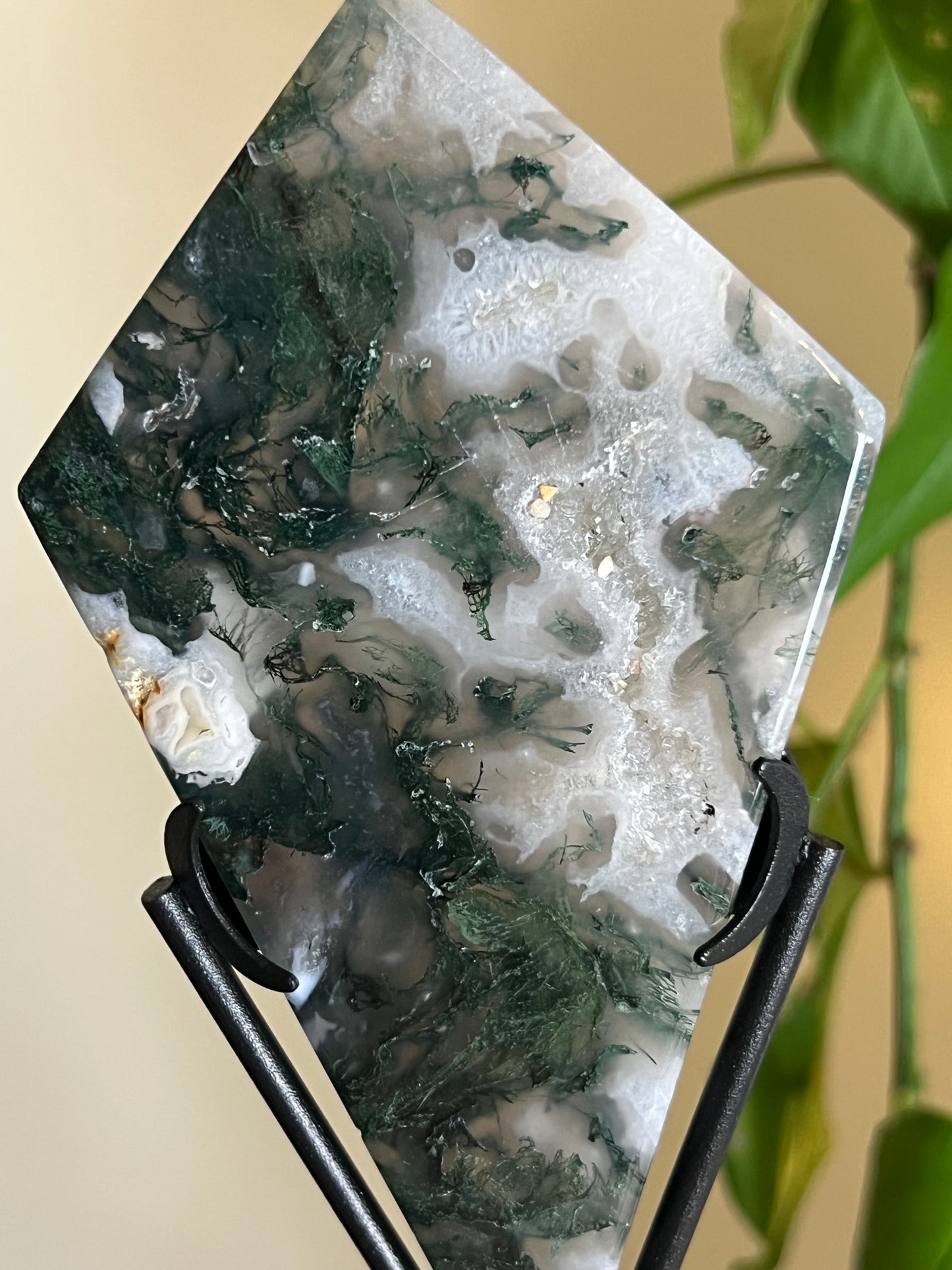 Moss Agate Diamond on Stand