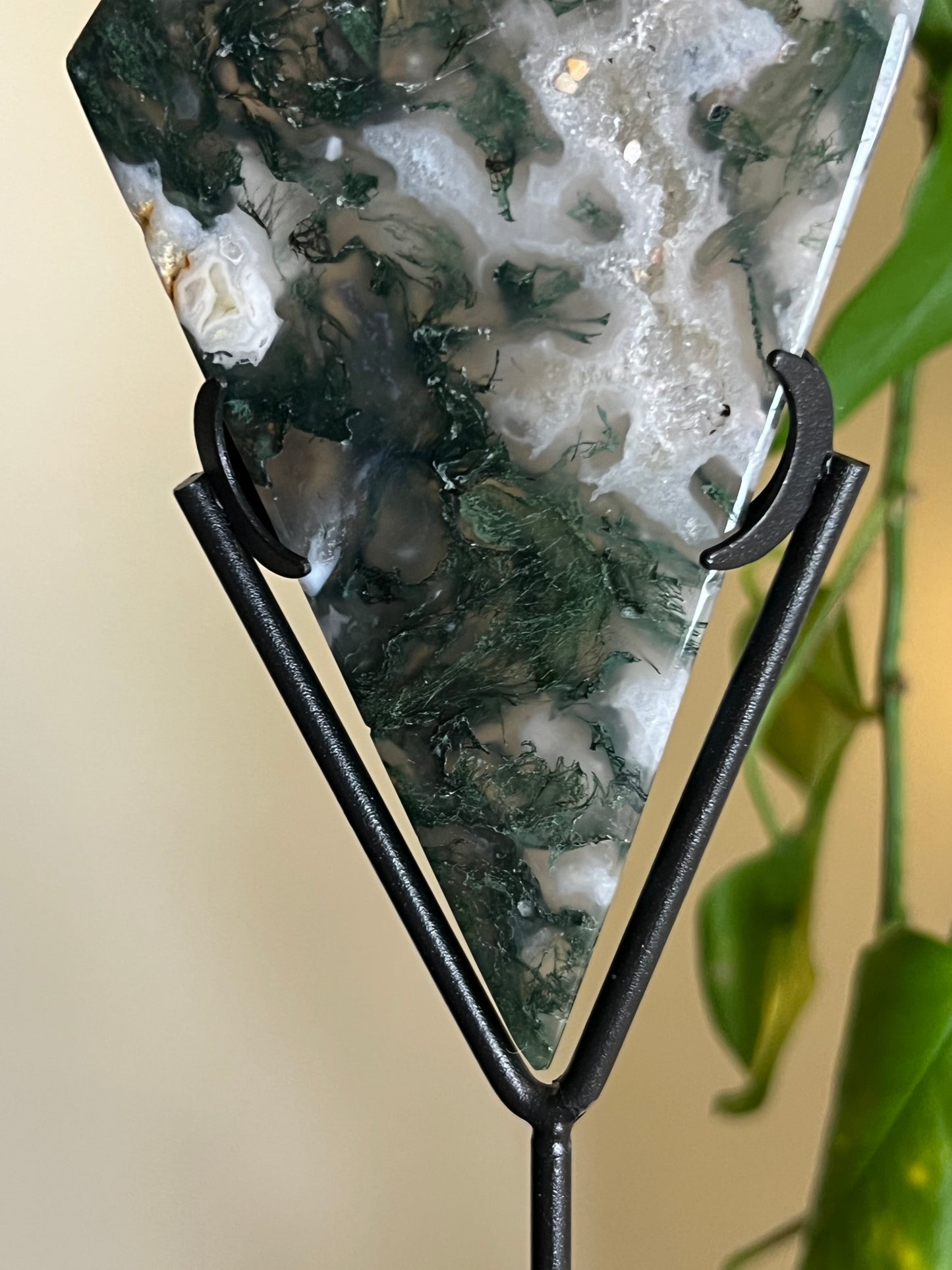 Moss Agate Diamond on Stand