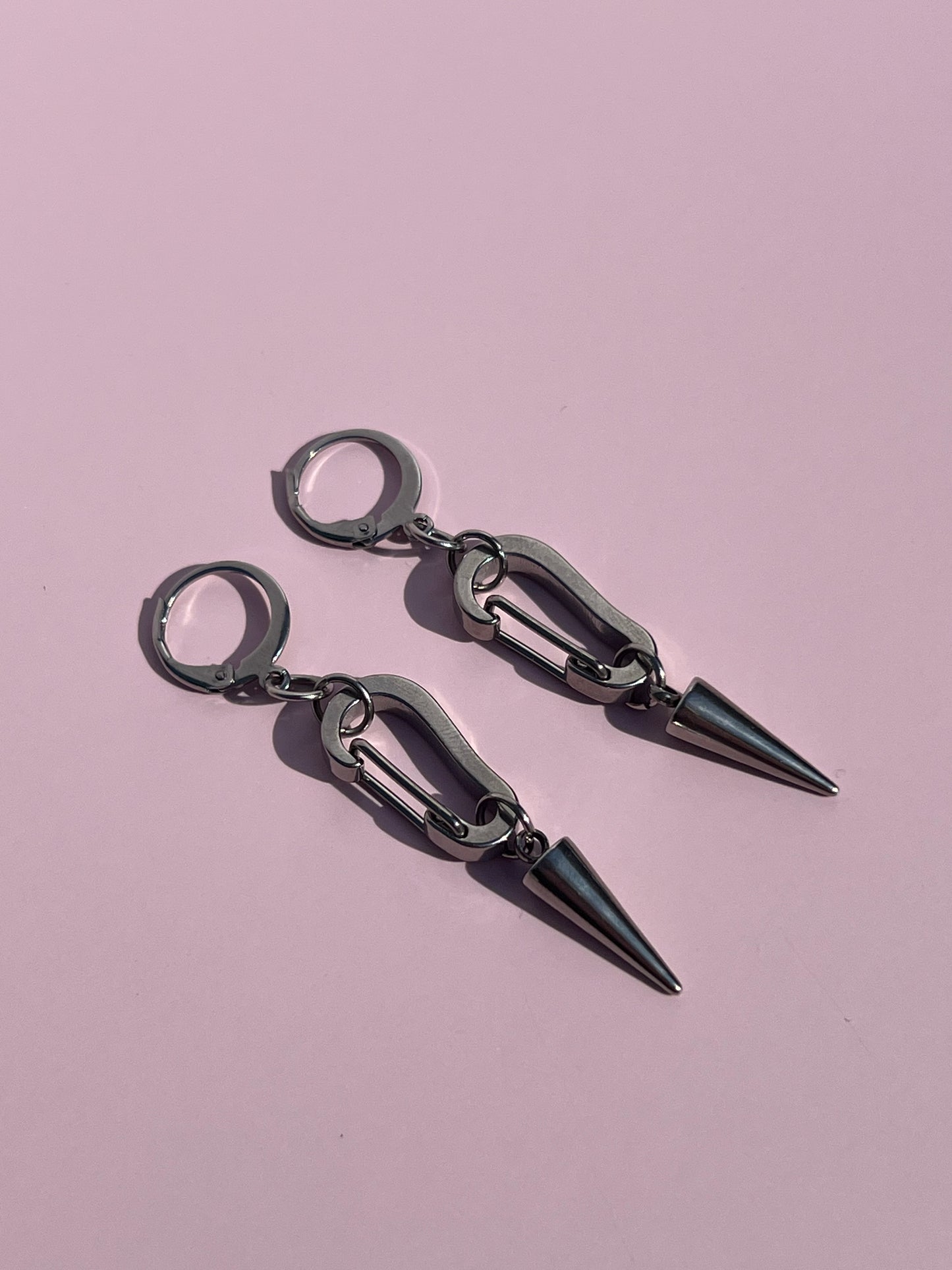 Carabiner Silver Spike Earrings