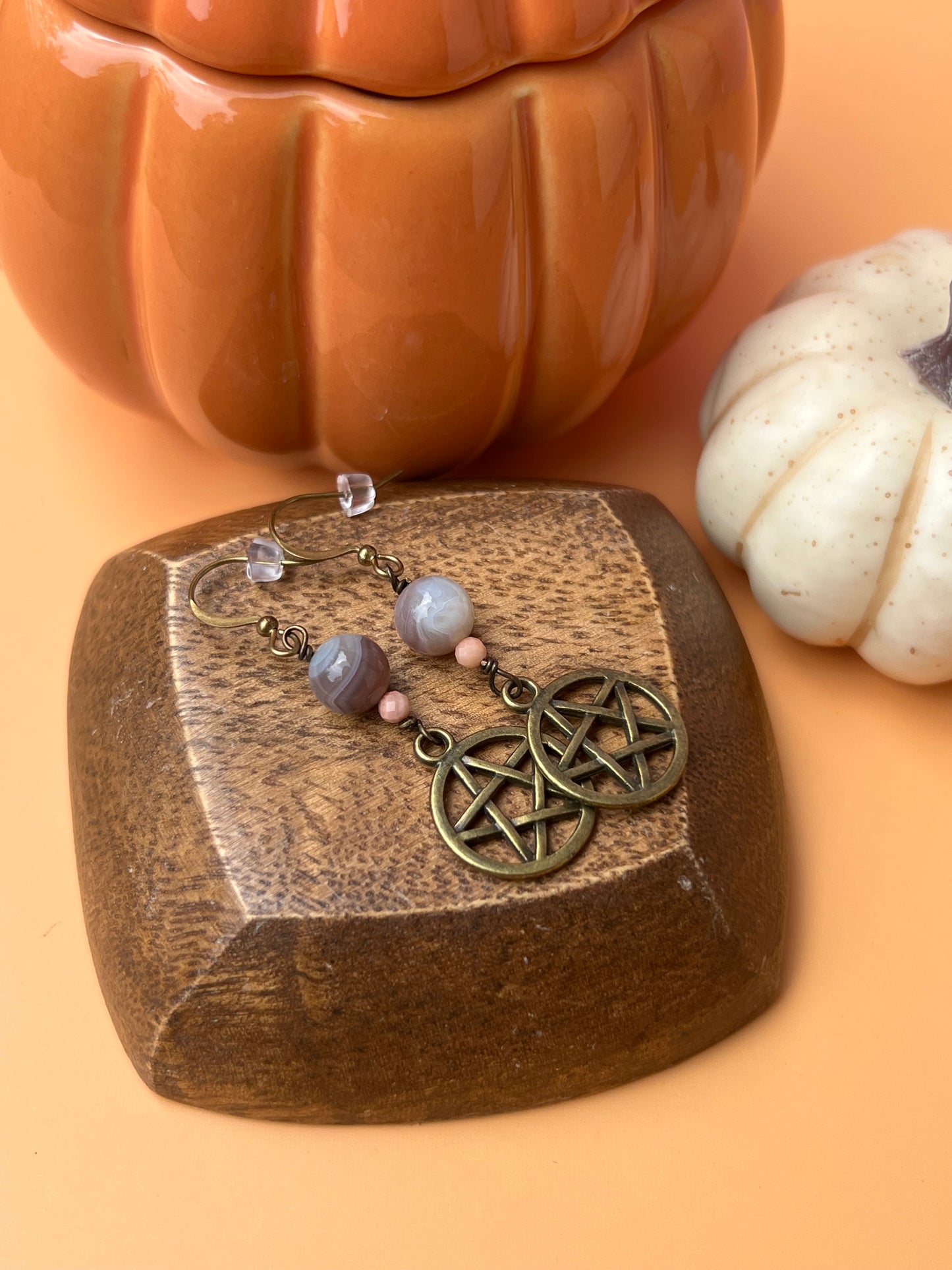 Botswana Agate Pentacle of Life Earrings