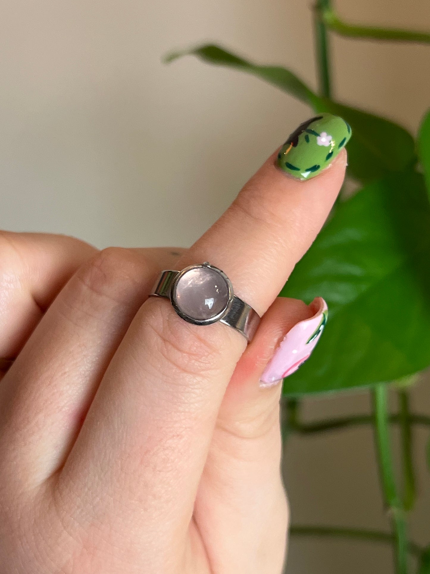 Rose Quartz Stainless Steel Adjustable Ring