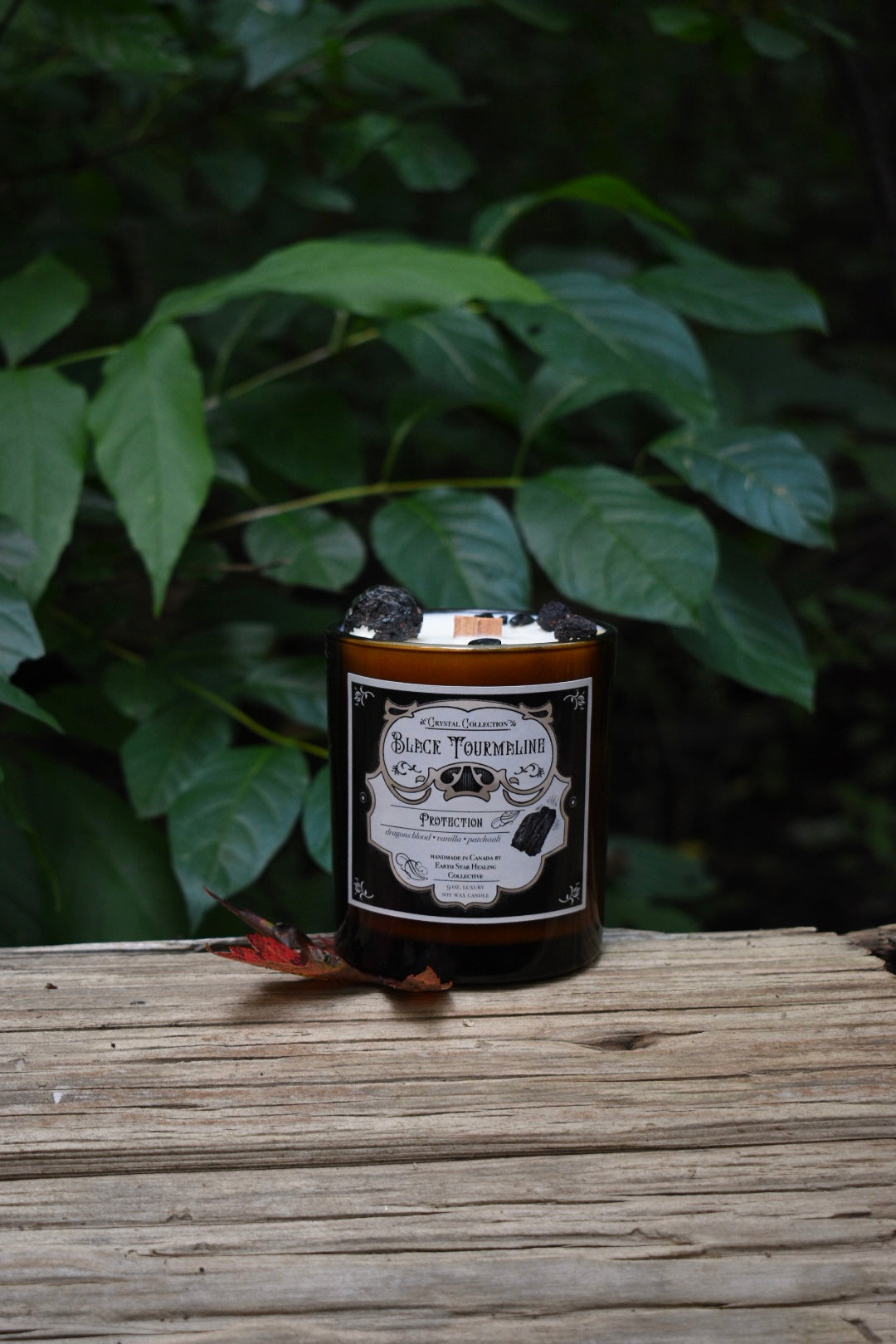 Black Tourmaline Crystal Candle | Cedarwood + Vanilla