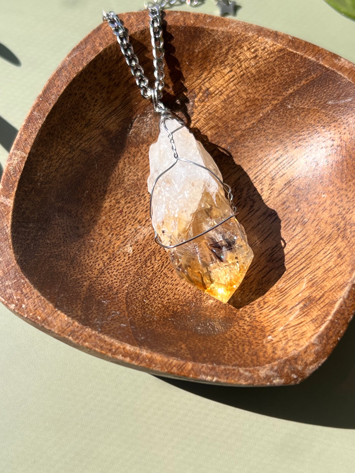 Citrine + Black Rutile Point Silver Necklace
