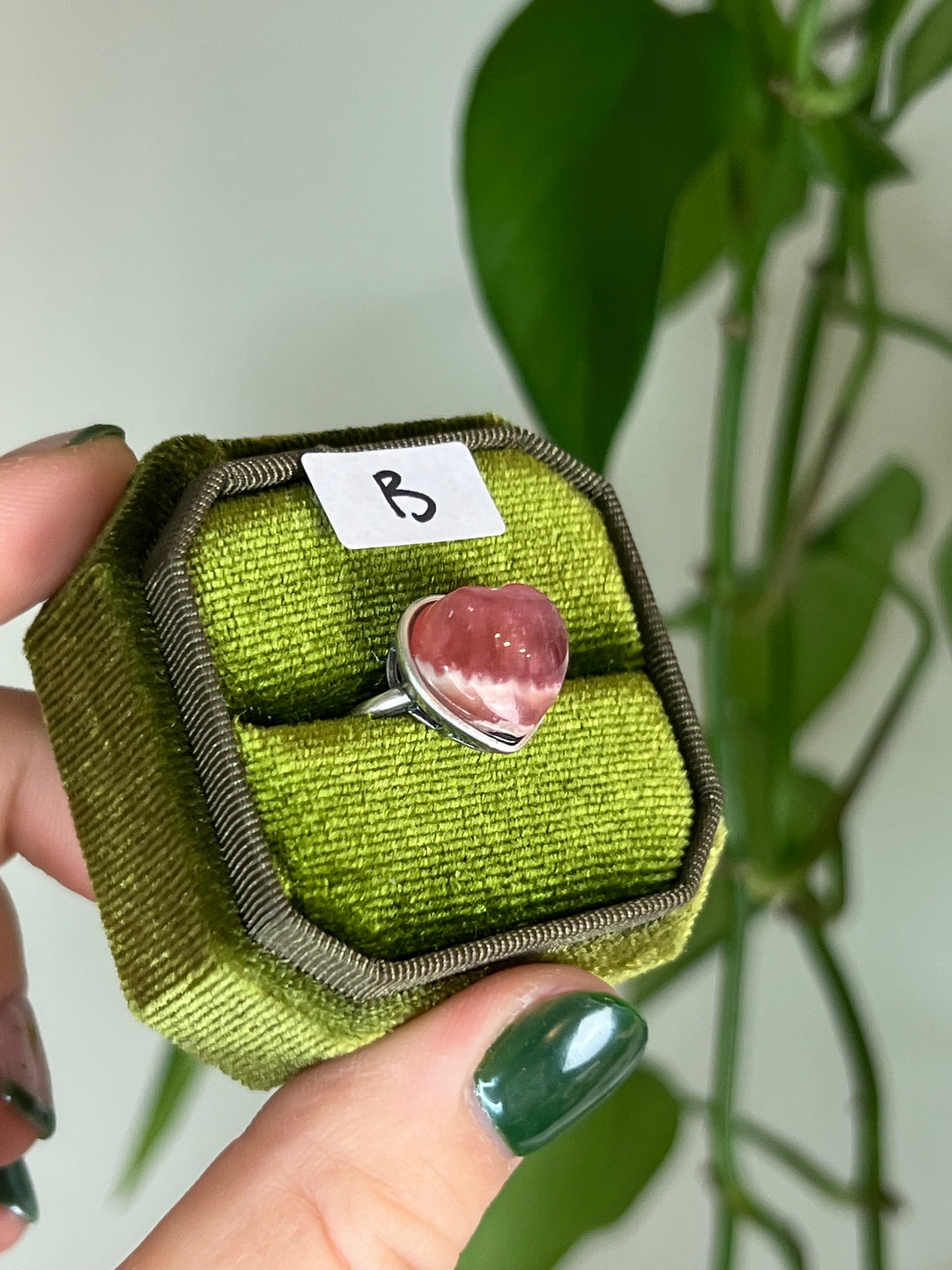 Rhodochrosite Heart Sterling Silver Ring B | Adjustable