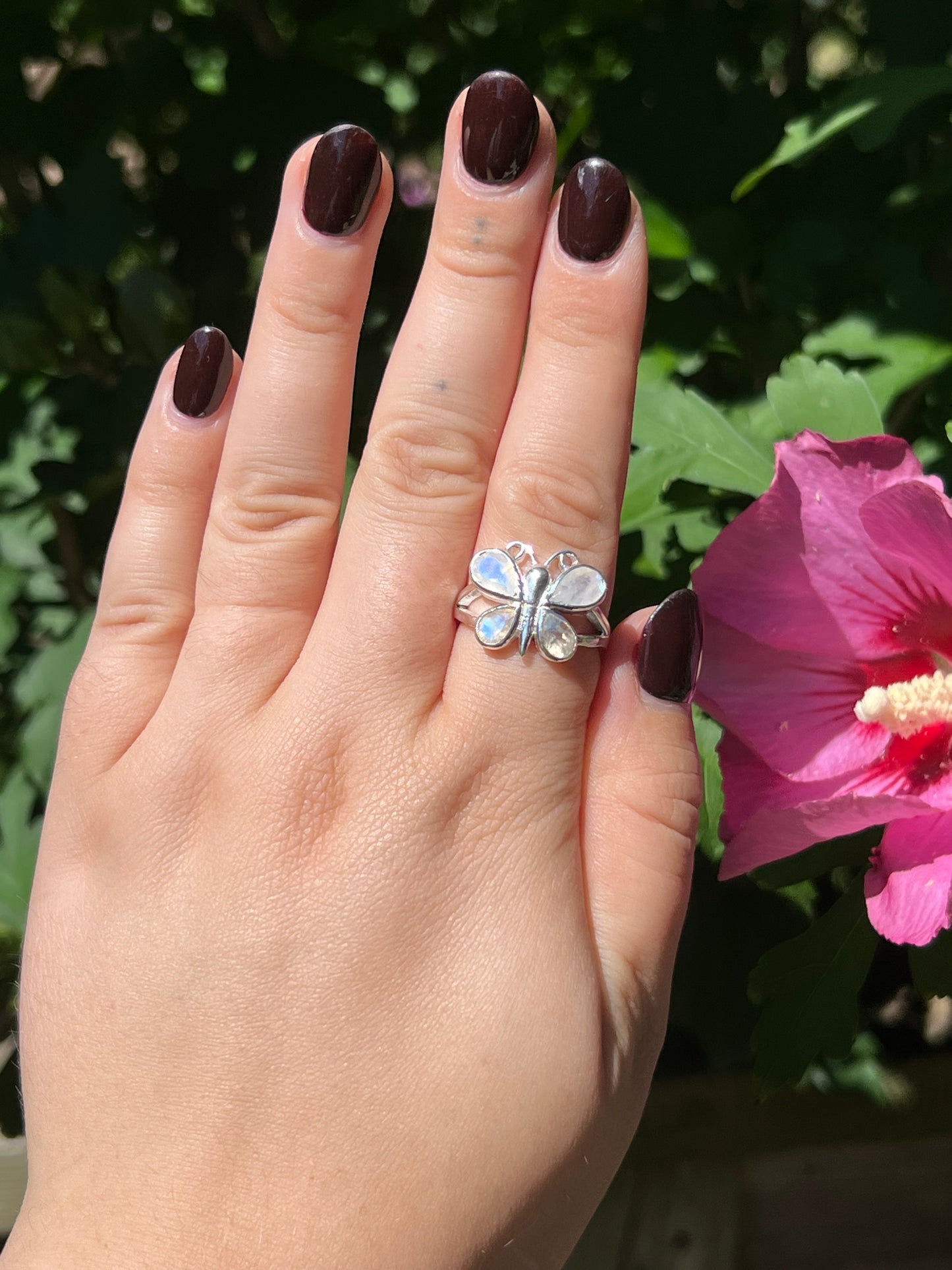 Moonstone Butterfly Sterling Silver Ring | Size 7