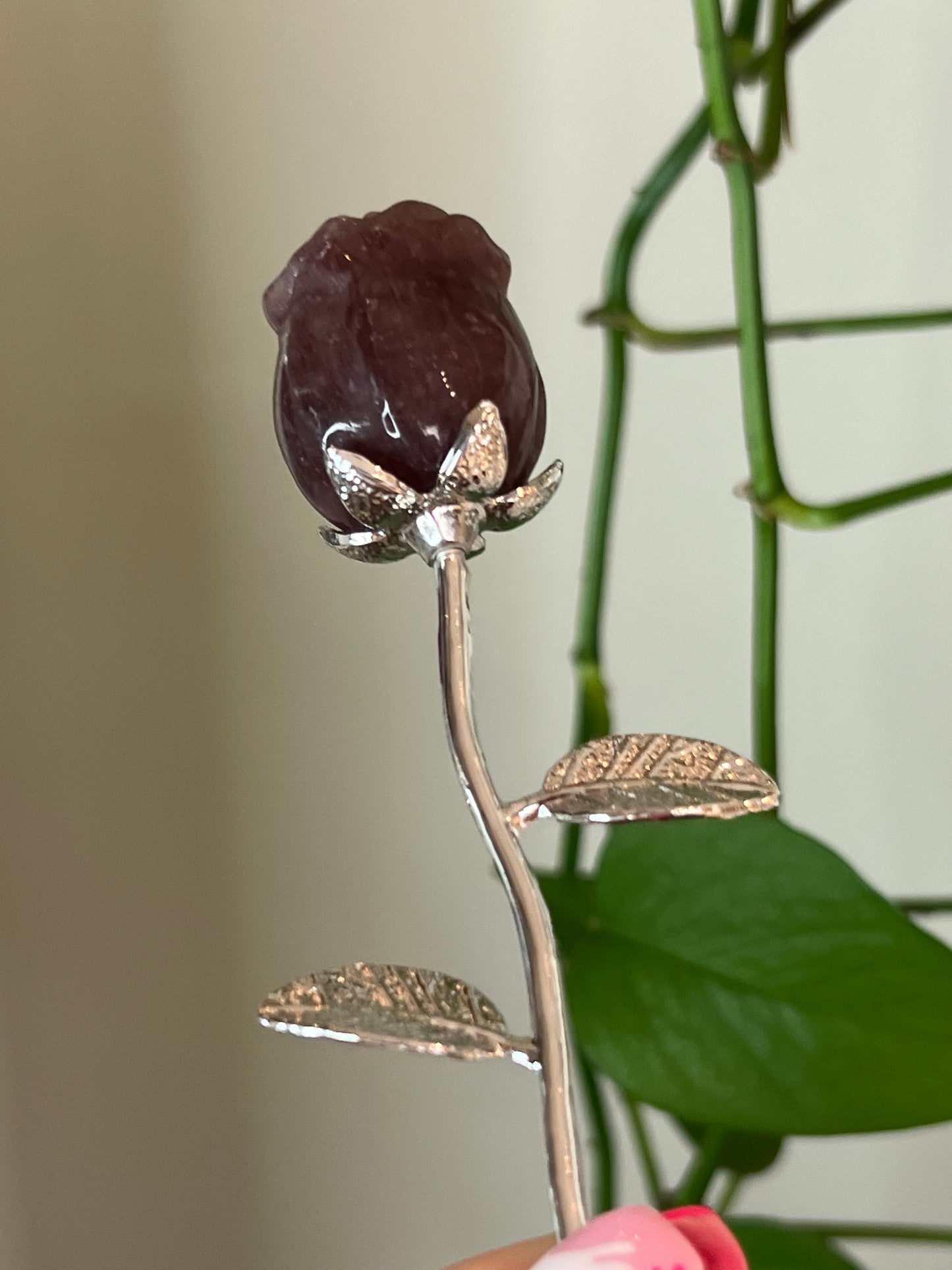 Strawberry Quartz Rose Silver Stem