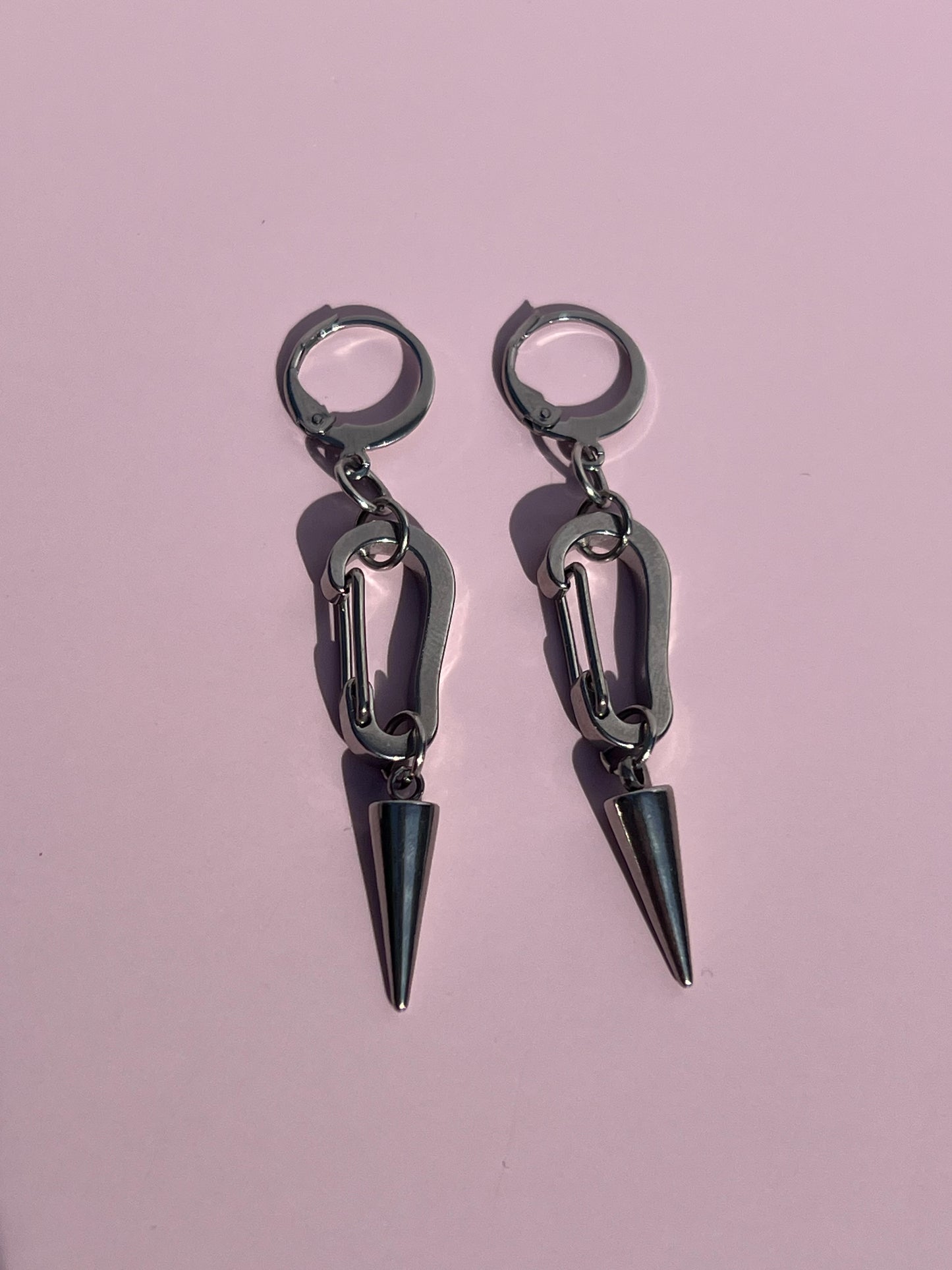 Carabiner Silver Spike Earrings