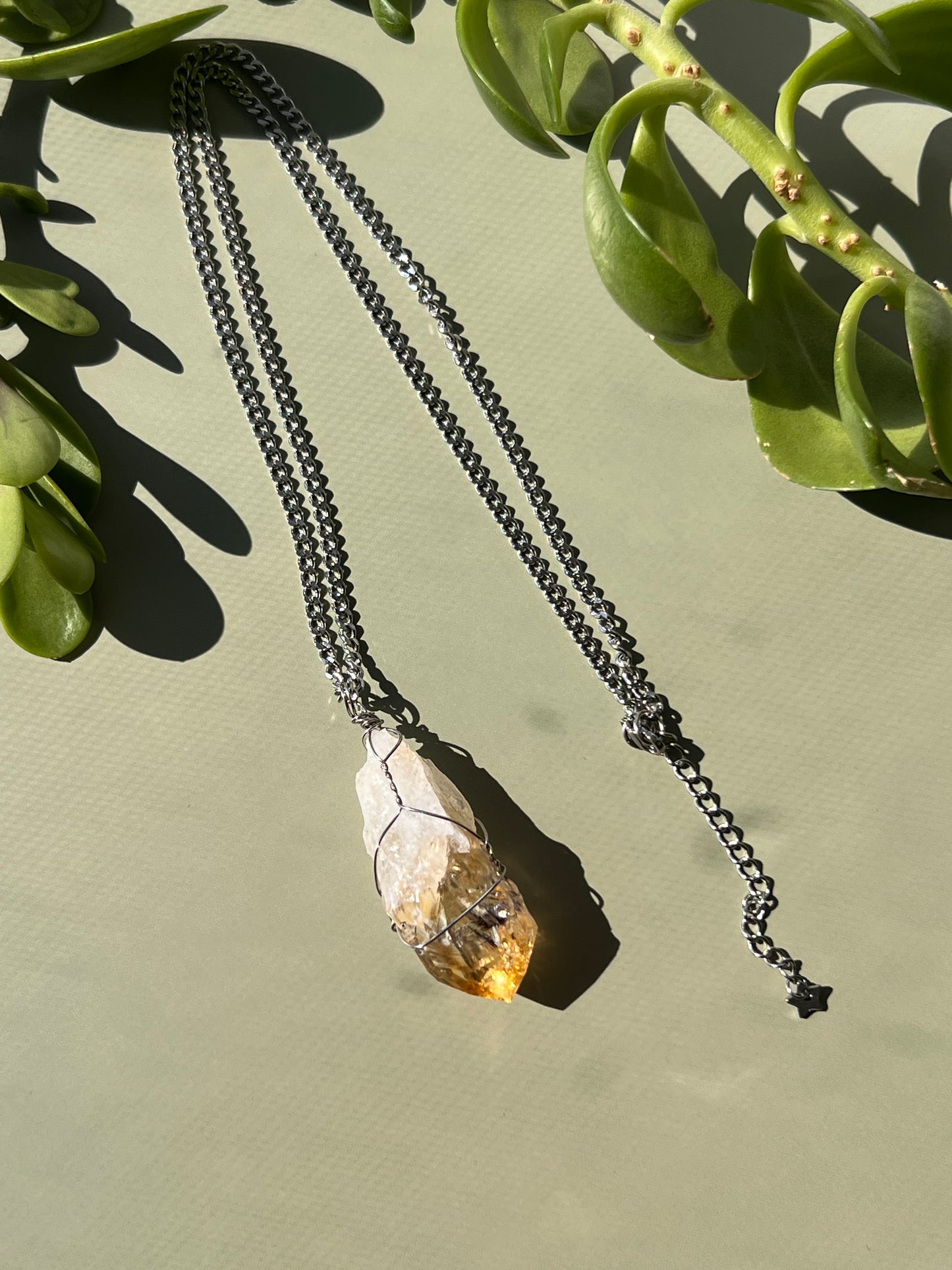 Citrine + Black Rutile Point Silver Necklace