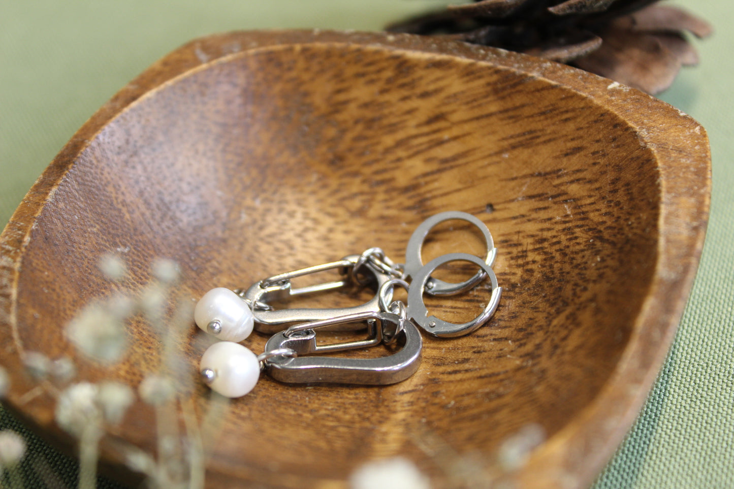 Freshwater Pearl Carabiner Earrings