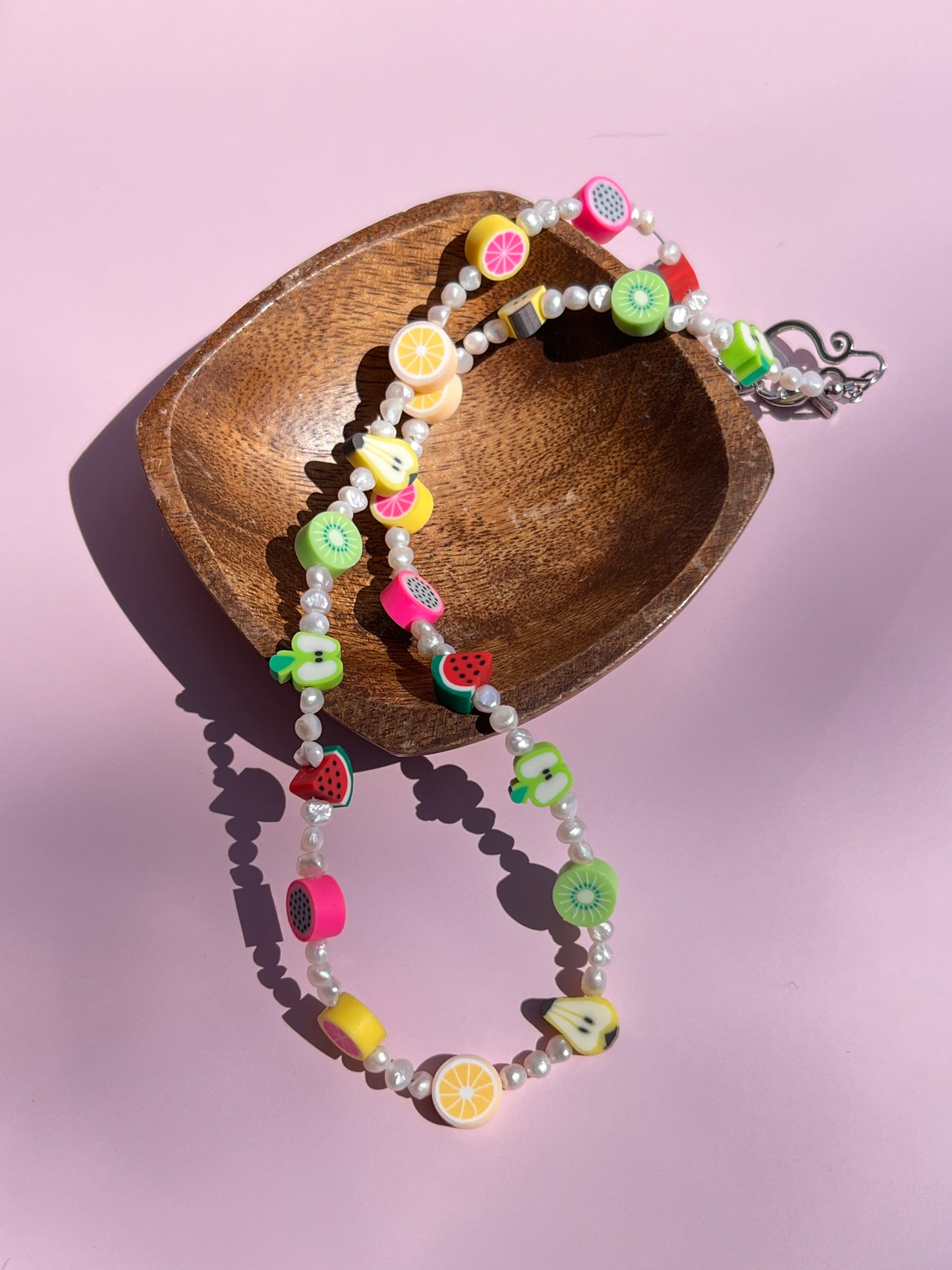 A Little Fruity Pearl Beaded Necklace 🍋🍉🥝