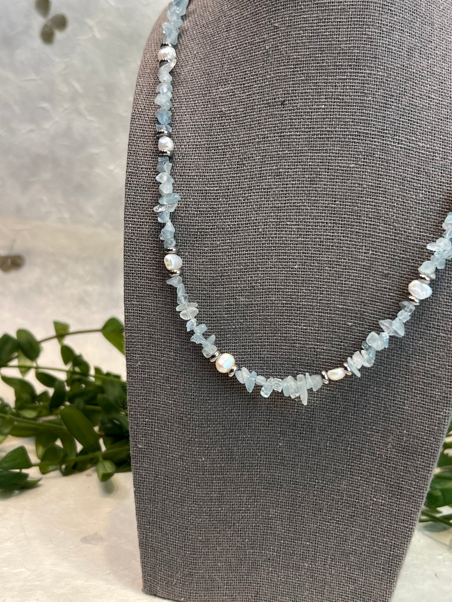 Aquamarine & Freshwater Pearl Beaded Necklace