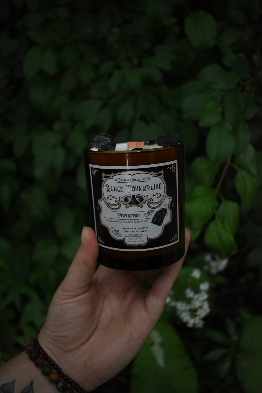 Black Tourmaline Crystal Candle | Cedarwood + Vanilla