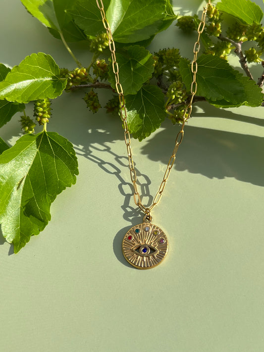 Rainbow Eye Gold Stainless Steel Necklace