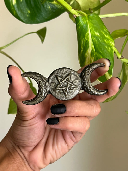 Gold Sheen Obsidian Triple Moon Goddess Symbol