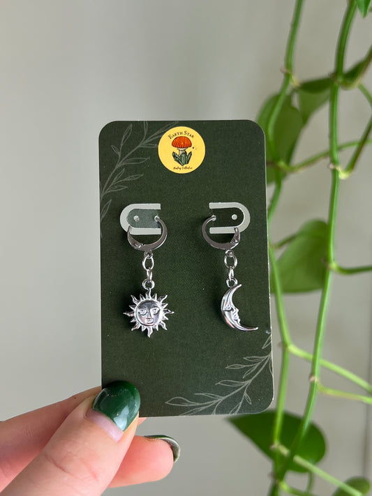 Sun and Moon Earrings - Silver