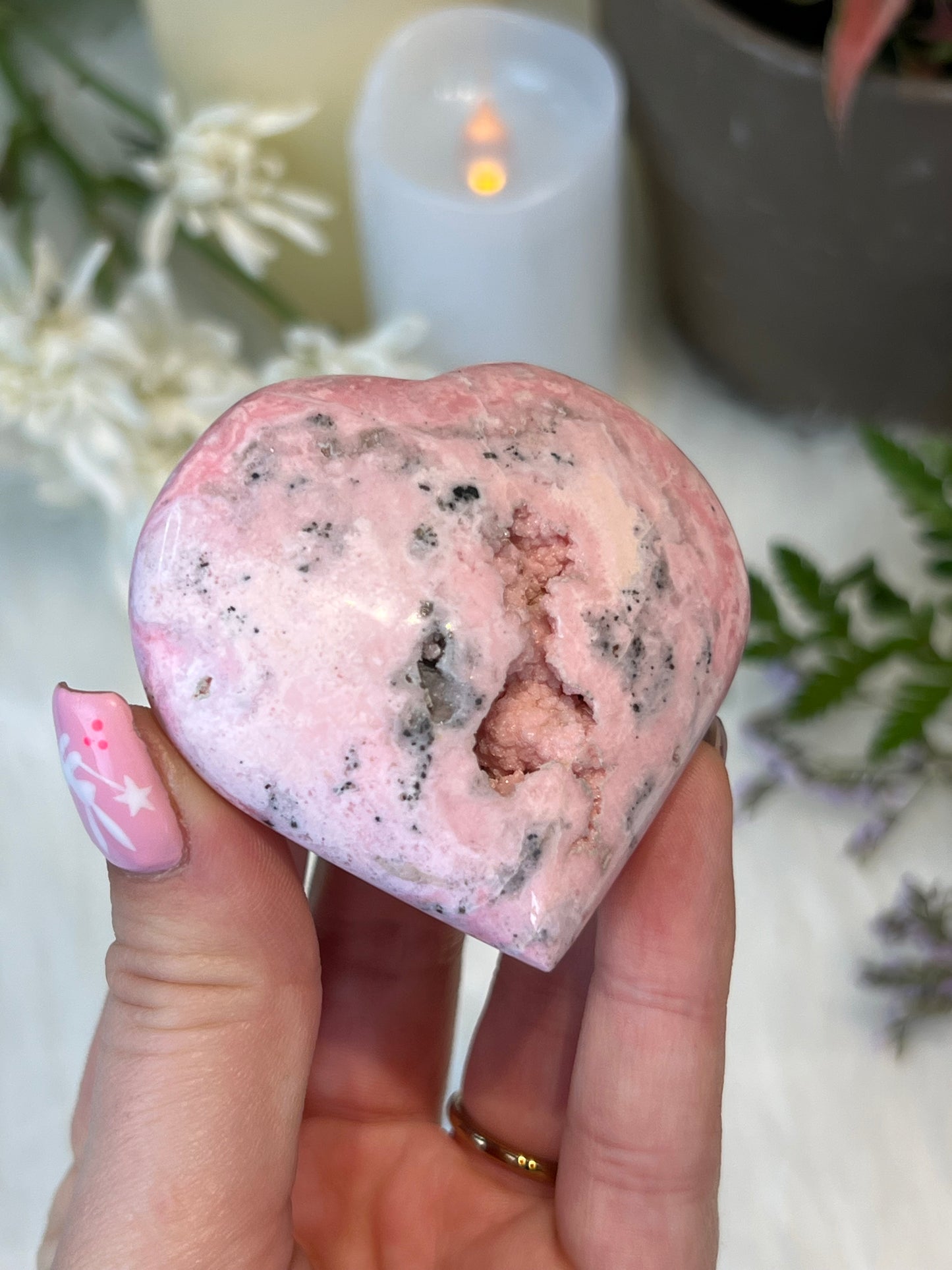 Peruvian Rhodonite Druzy Heart