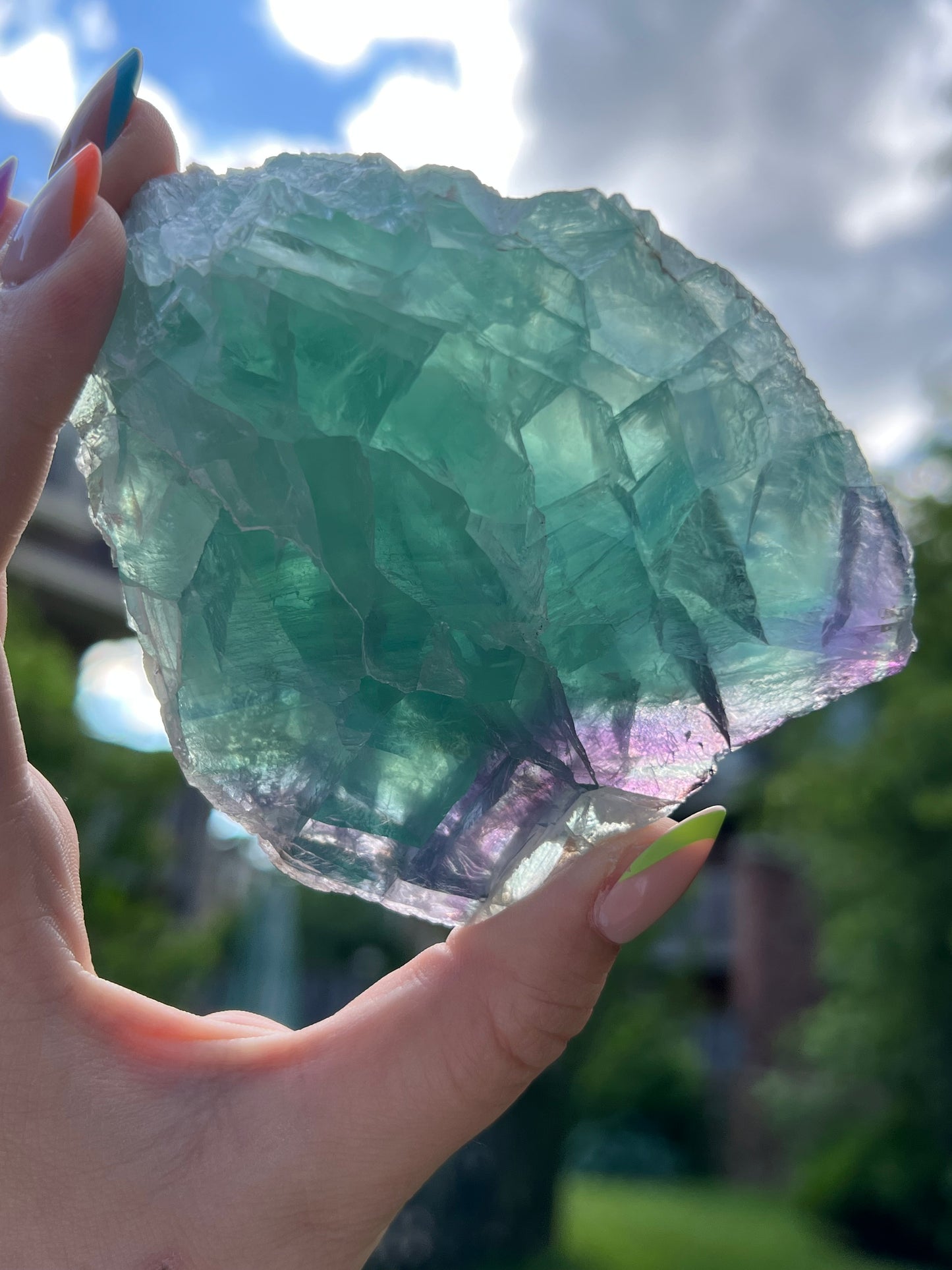 Rainbow Fluorite Self Standing Slab - Half Polished