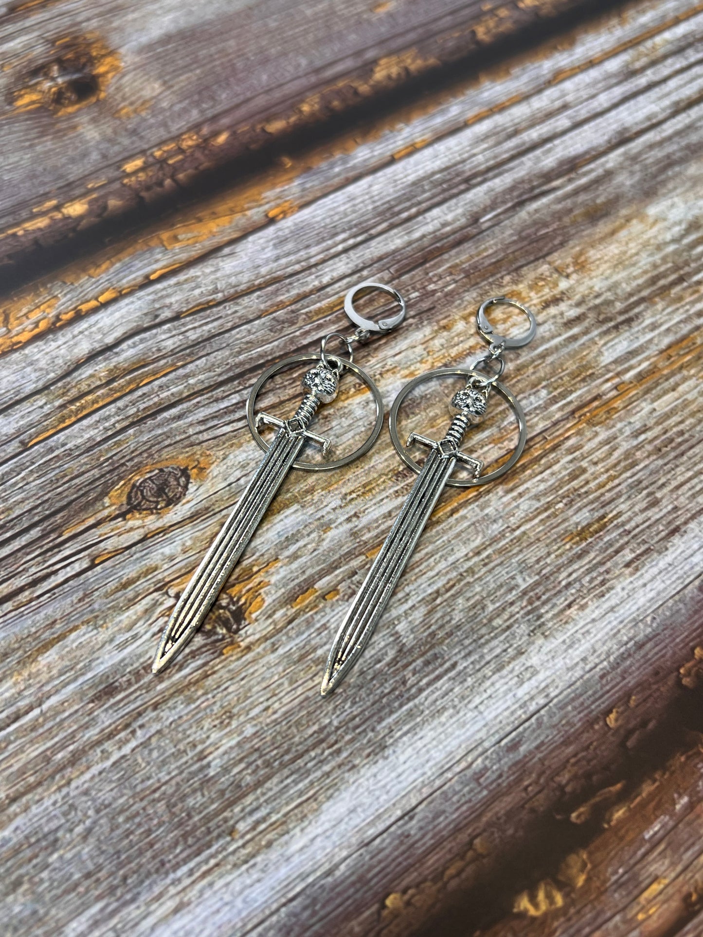 Silver Cat Sword Hoop Earrings