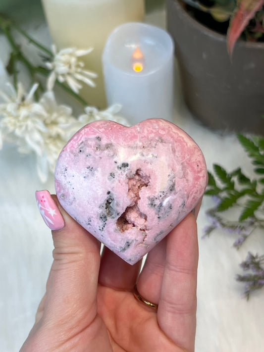 Peruvian Rhodonite Druzy Heart