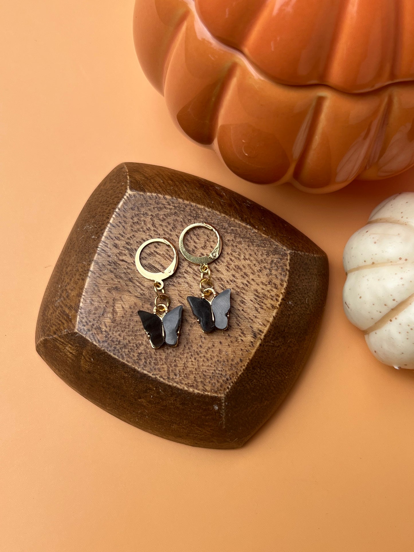 Black Gold Butterfly Earrings