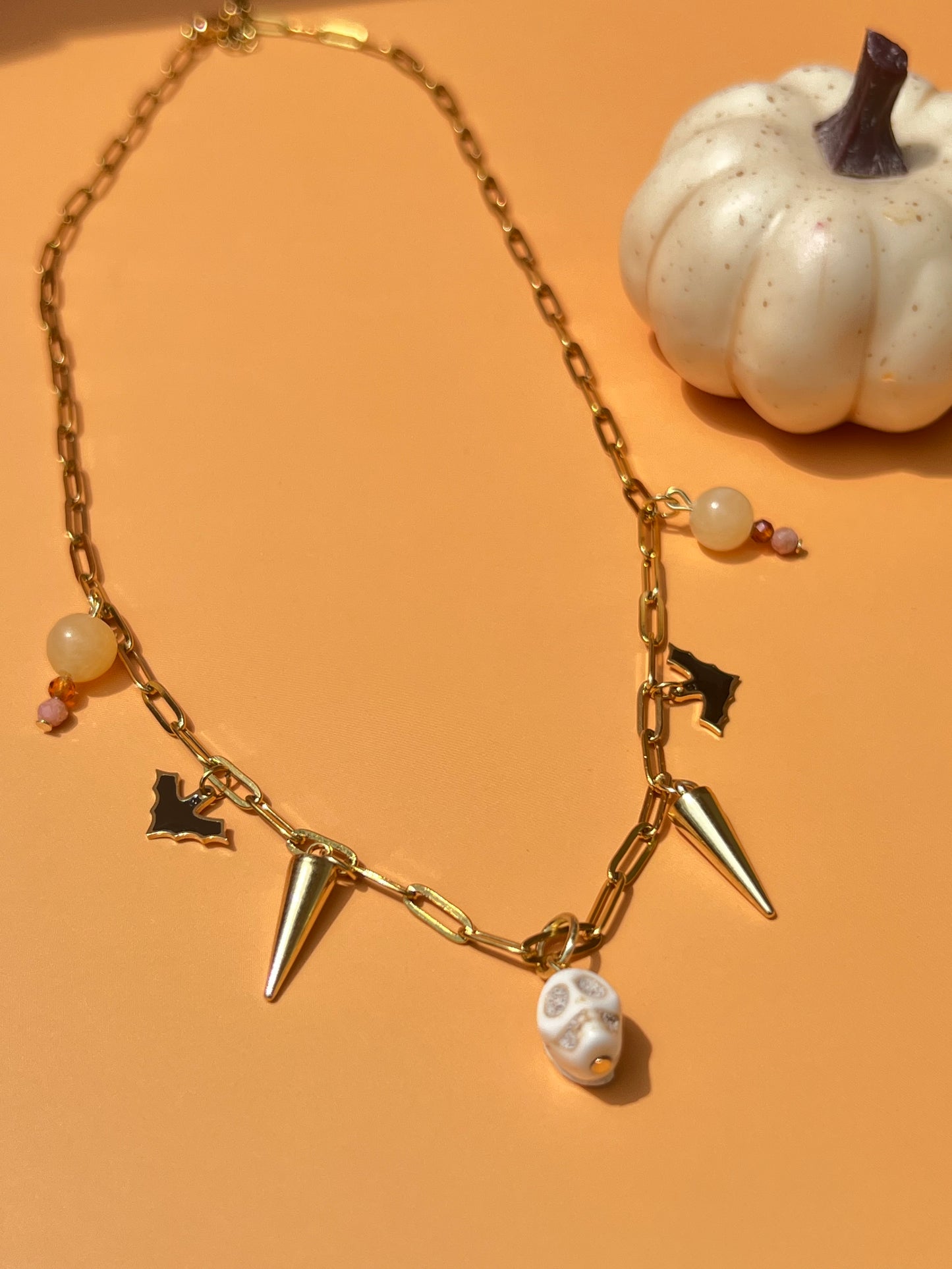 Summer Skeleton Gold Paperclip Necklace ☠️