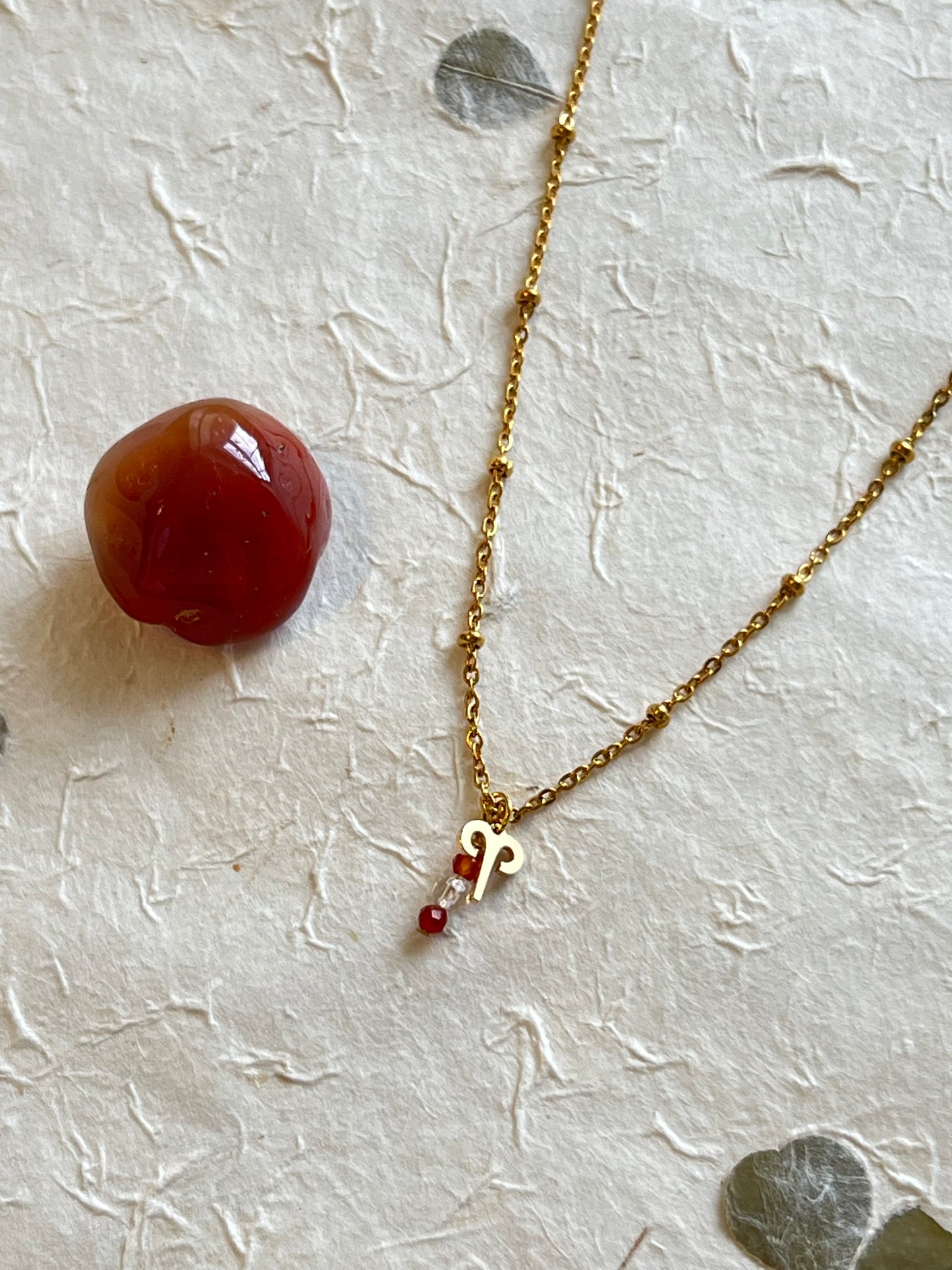 Aries - Zodiac Sign Gemstone Gold Necklace