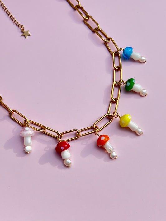 Rainbow Mushroom Pearl Necklace - OOAK