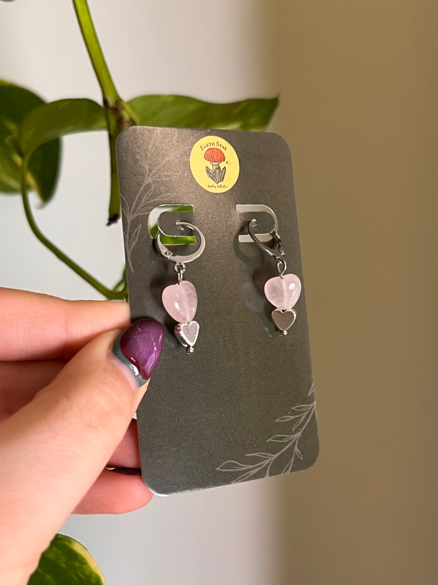 Rose Quartz Heart Huggie Earrings 💗