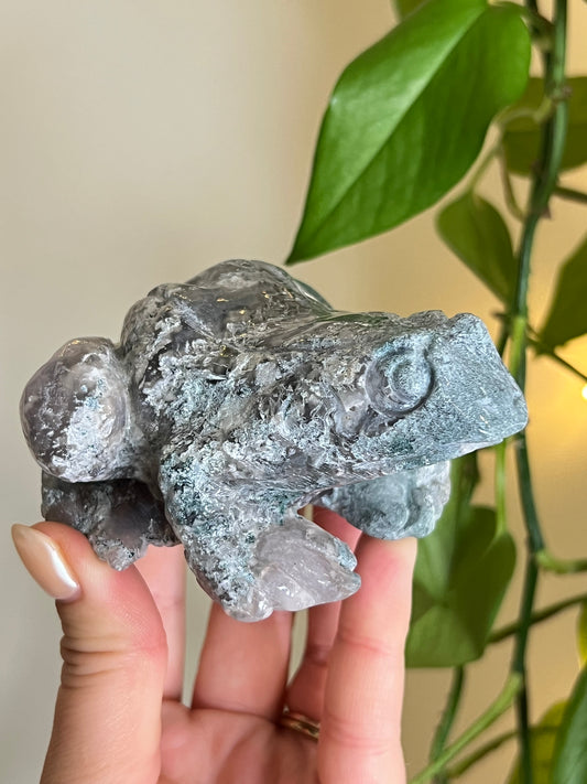 Moss Agate Large Frog