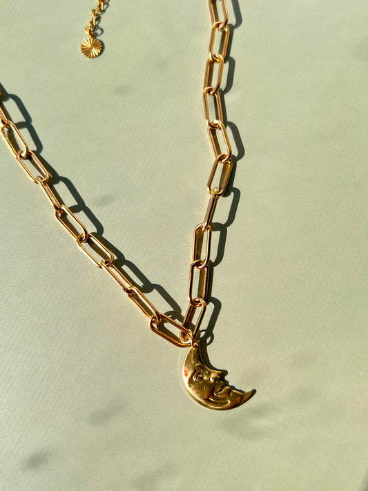 Gold Moon Paperclip Necklace