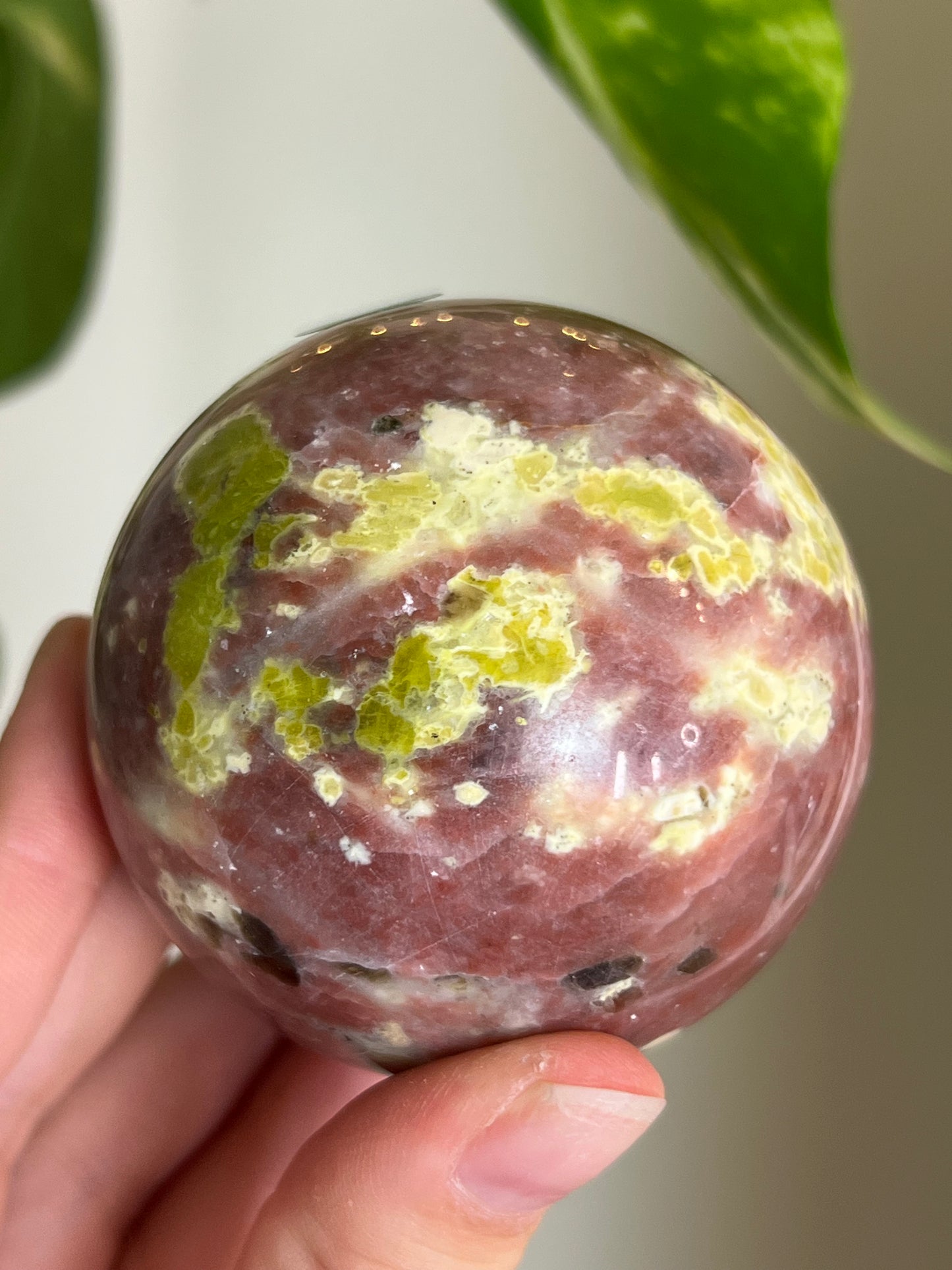 Plum Blossom Tourmaline x Serpentine Large Sphere - W