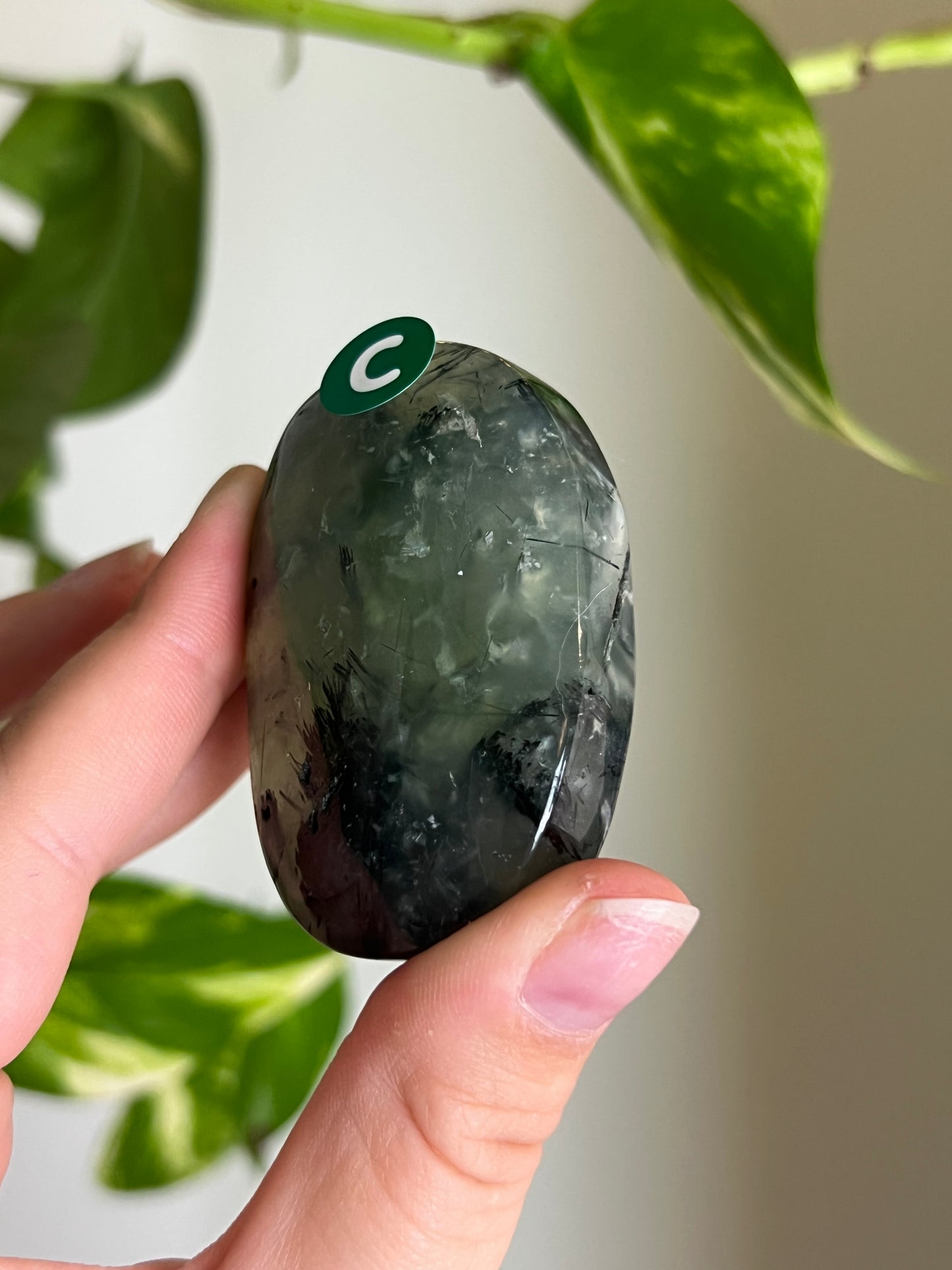 Prehnite with Epidote Palm Stone - C