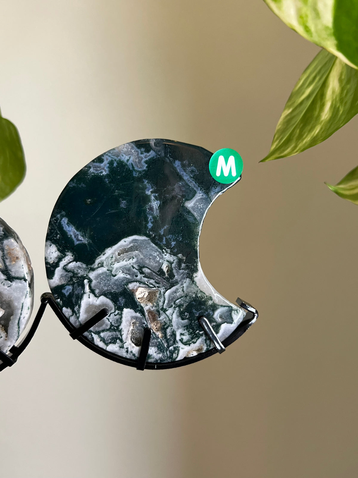 Druzy Moss Agate Triple Moon Stand - M
