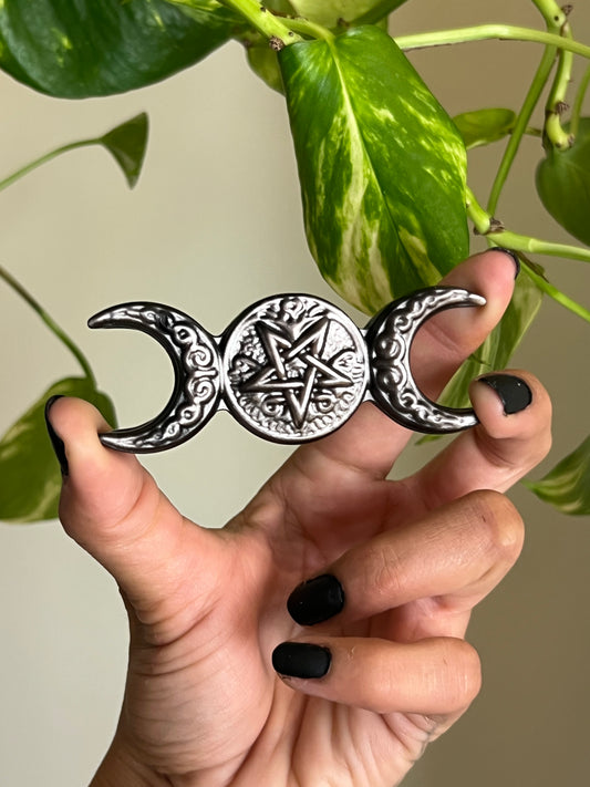 Silver Sheen Obsidian Triple Moon Goddess Symbol