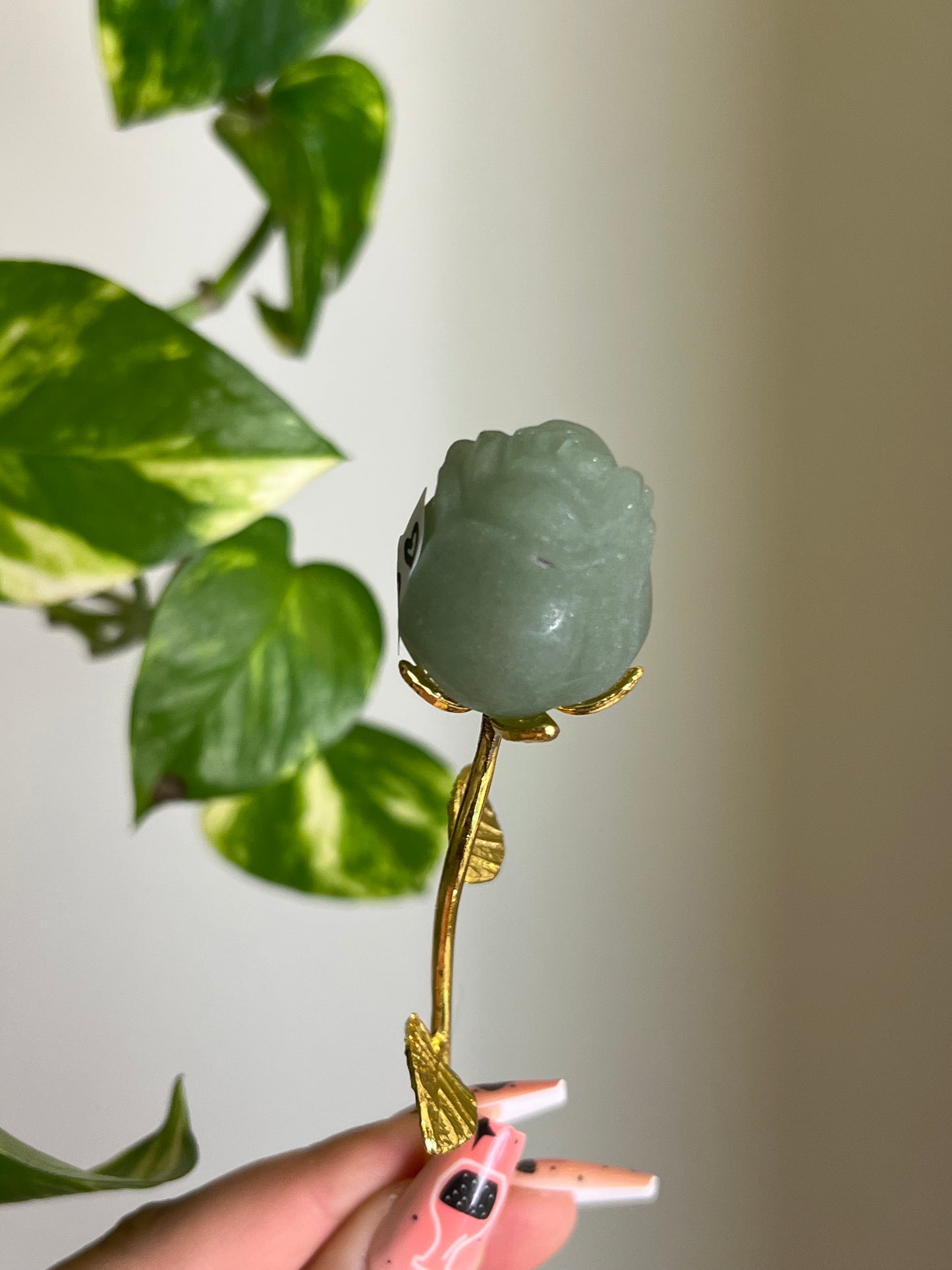 Green Aventurine Rose on Gold Stem