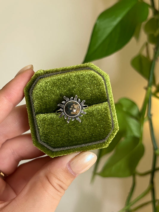 Ocean Jasper Sun 925 Sterling Silver Adjustable Ring