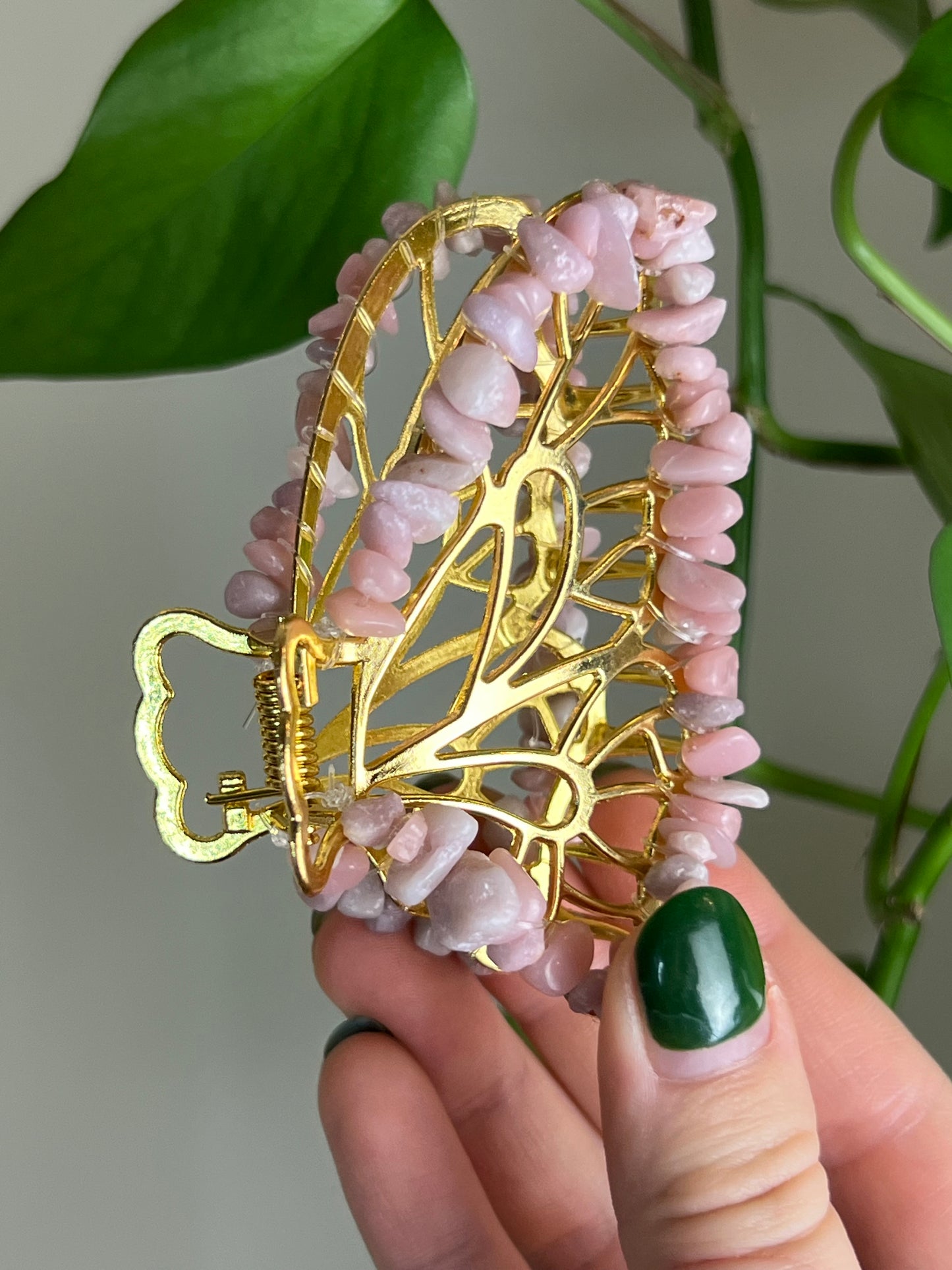 Pink Opal Fairy Claw Clip - Gold