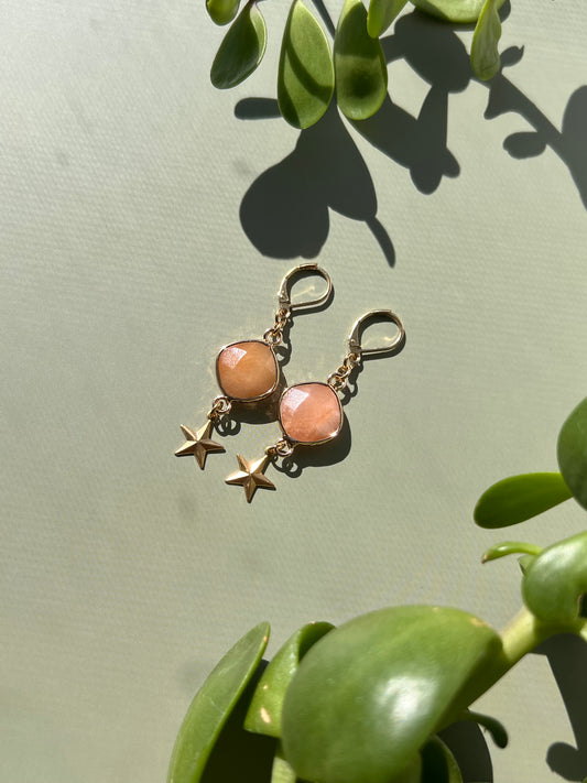 Gold Orange Aventurine Star Earrings