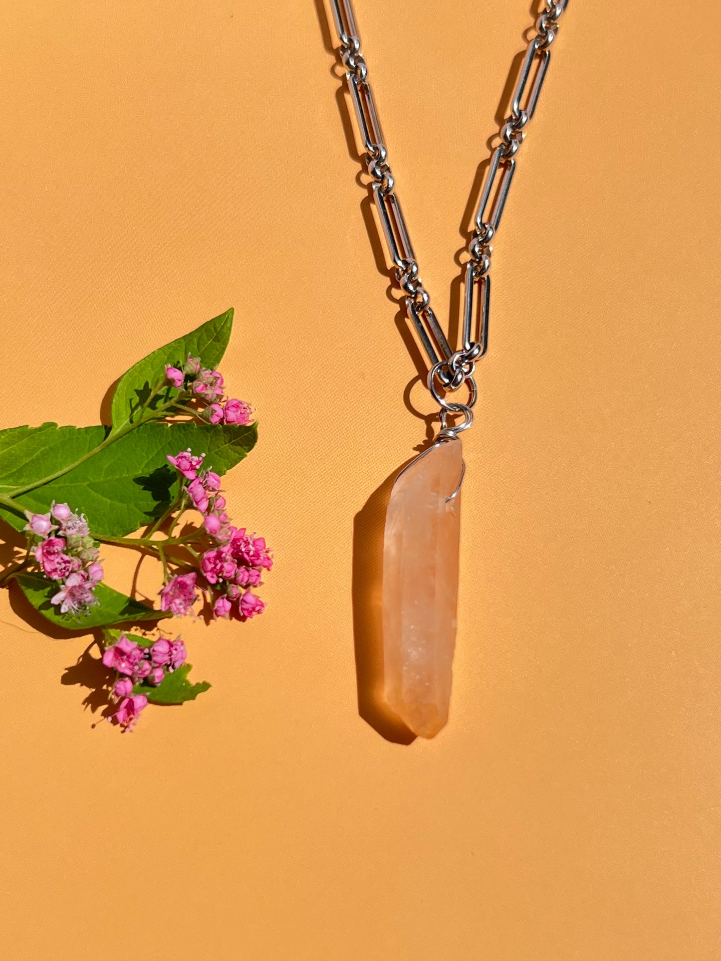 Tangerine Quartz Point Silver Necklace - A