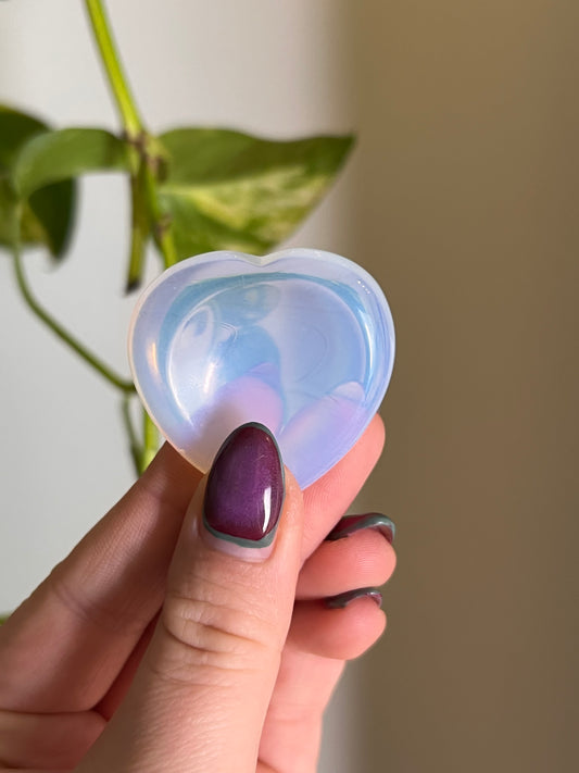 Opalite Glass Heart Worry Stone