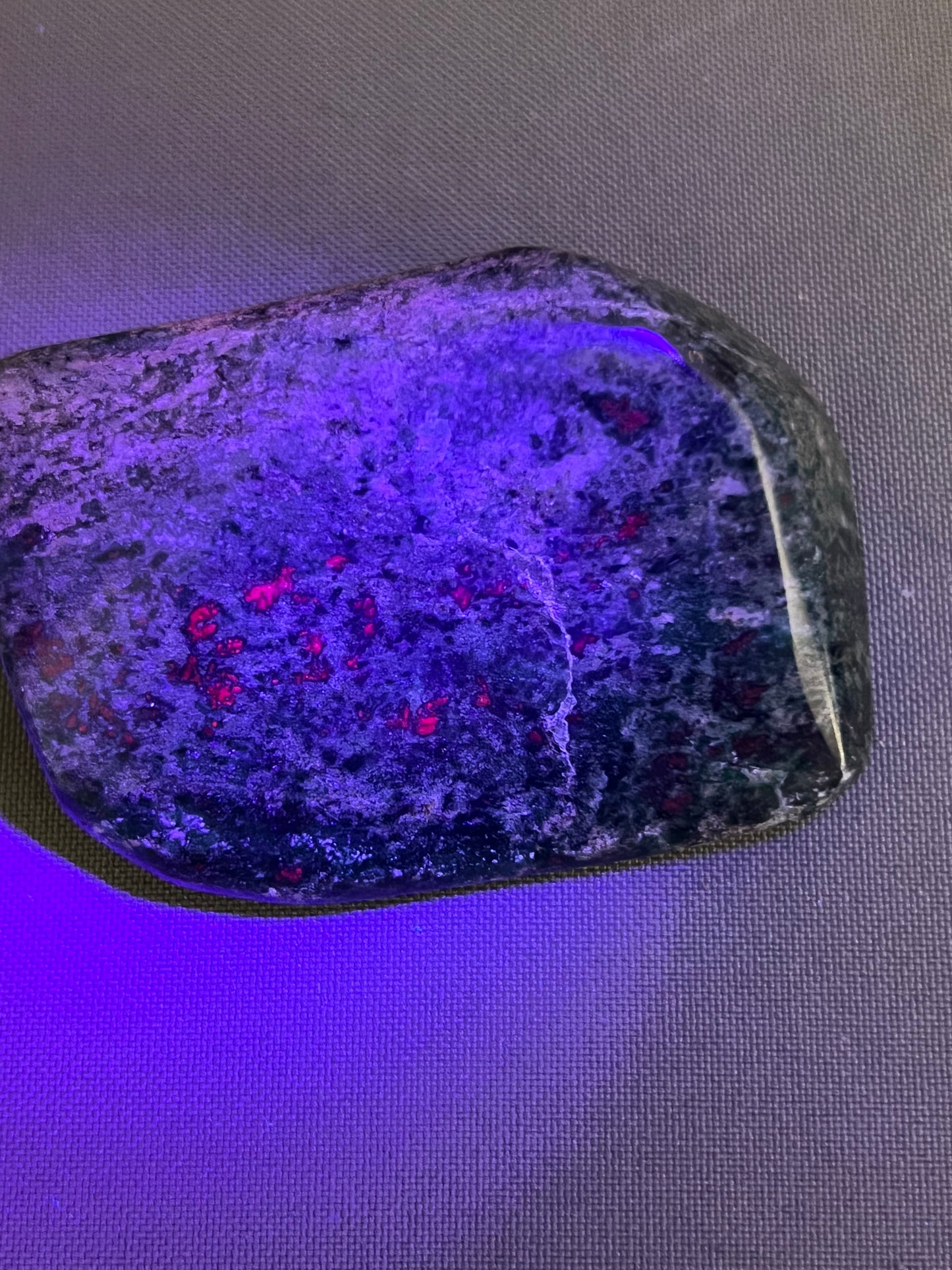 Ruby Corundum in Chrome Verdite Freeform, UV Reactive Y