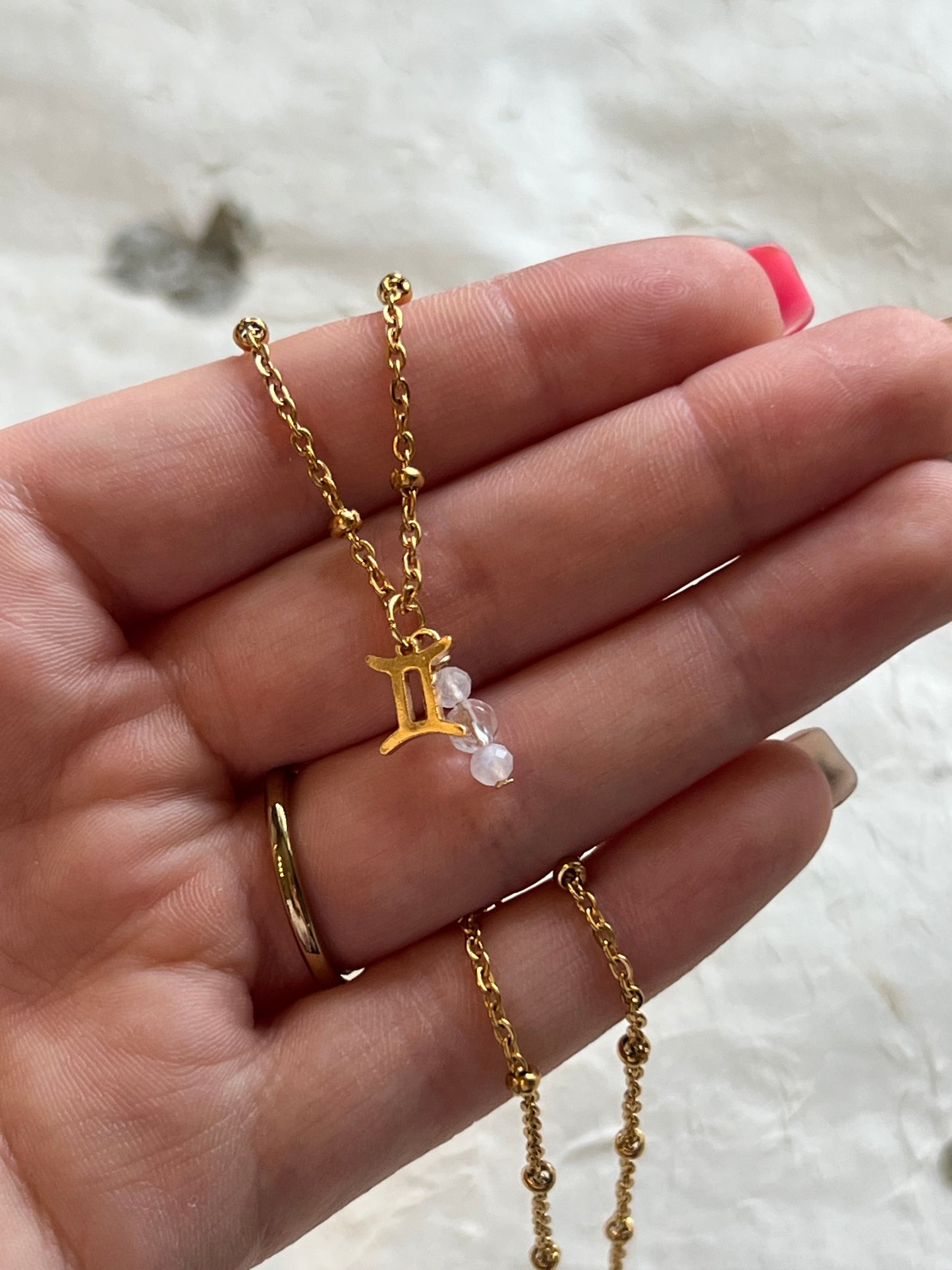 Gemini - Zodiac Sign Gemstone Gold Necklace