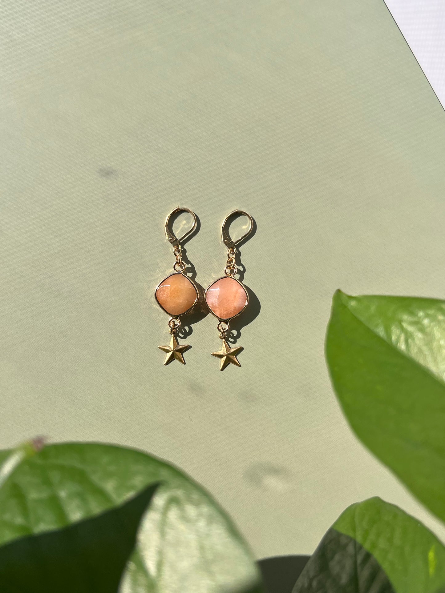 Gold Orange Aventurine Star Earrings