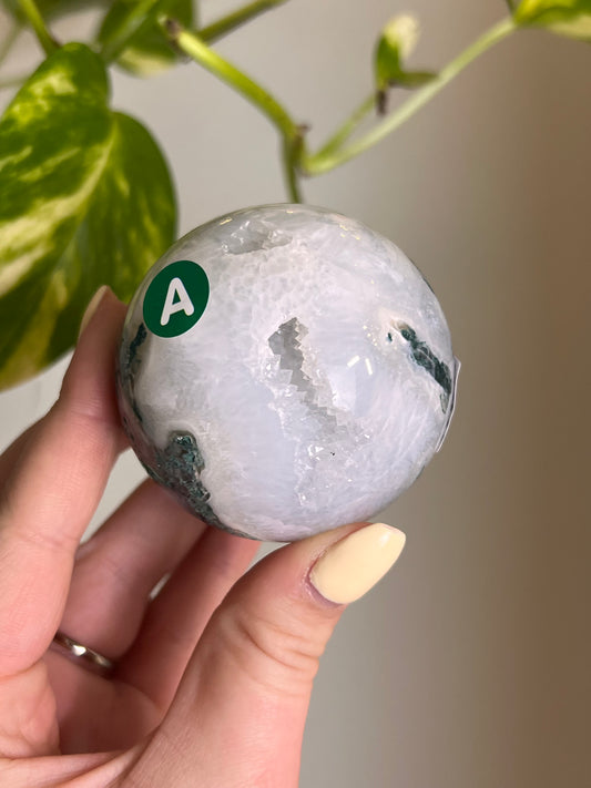 Moss Agate Druzy Sphere - A