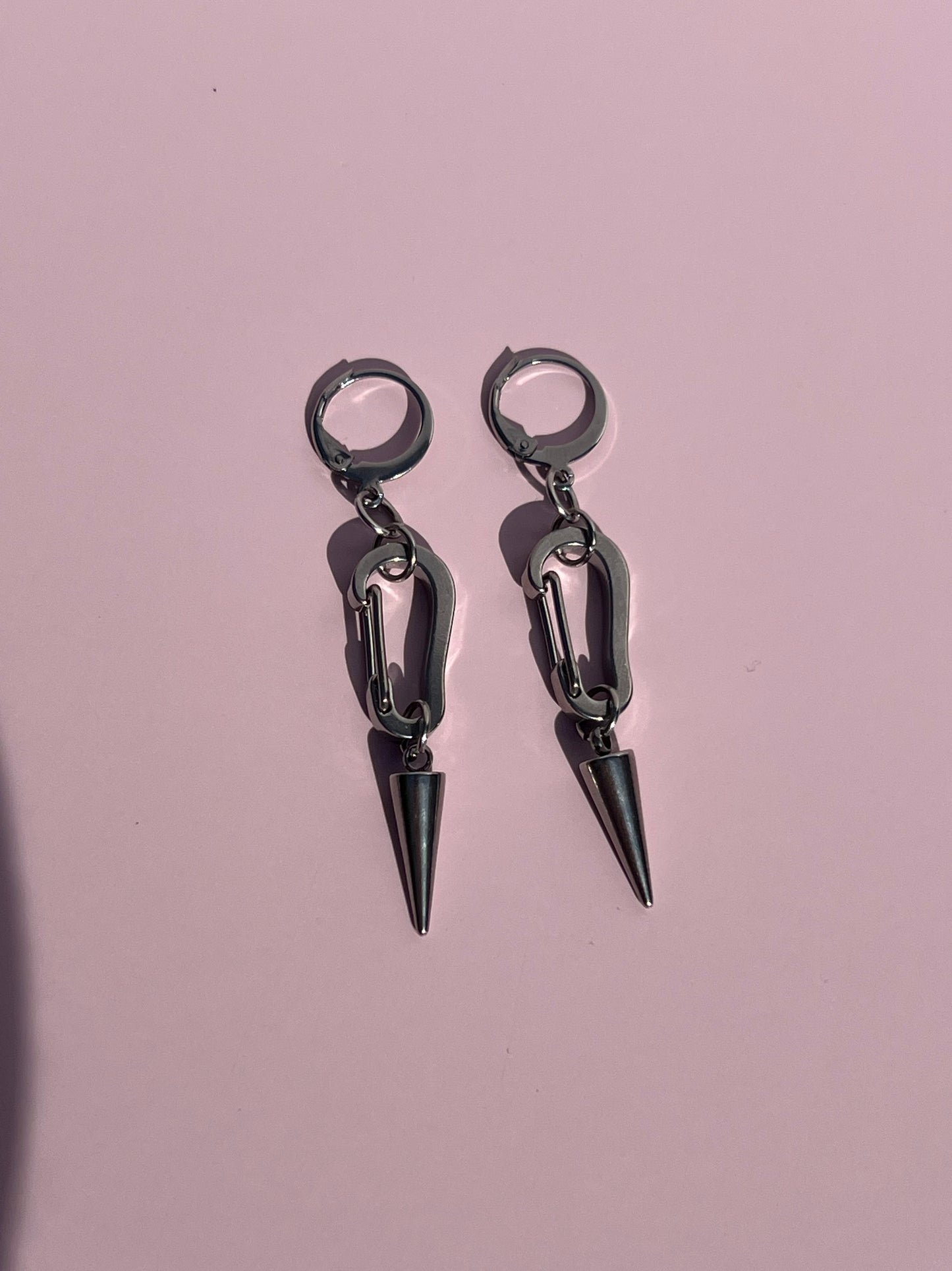 Carabiner Silver Spike Earrings