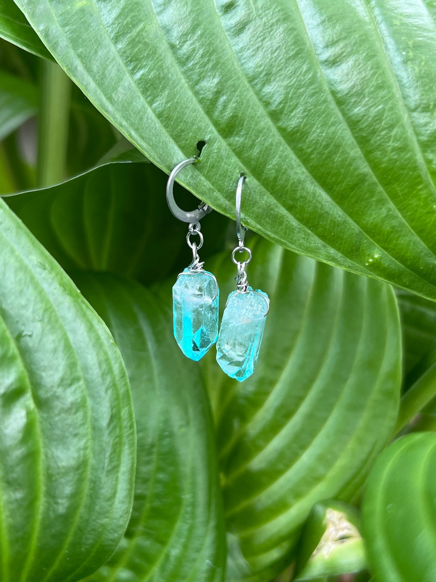 Sky Blue Aura Quartz Point Huggies 🌊