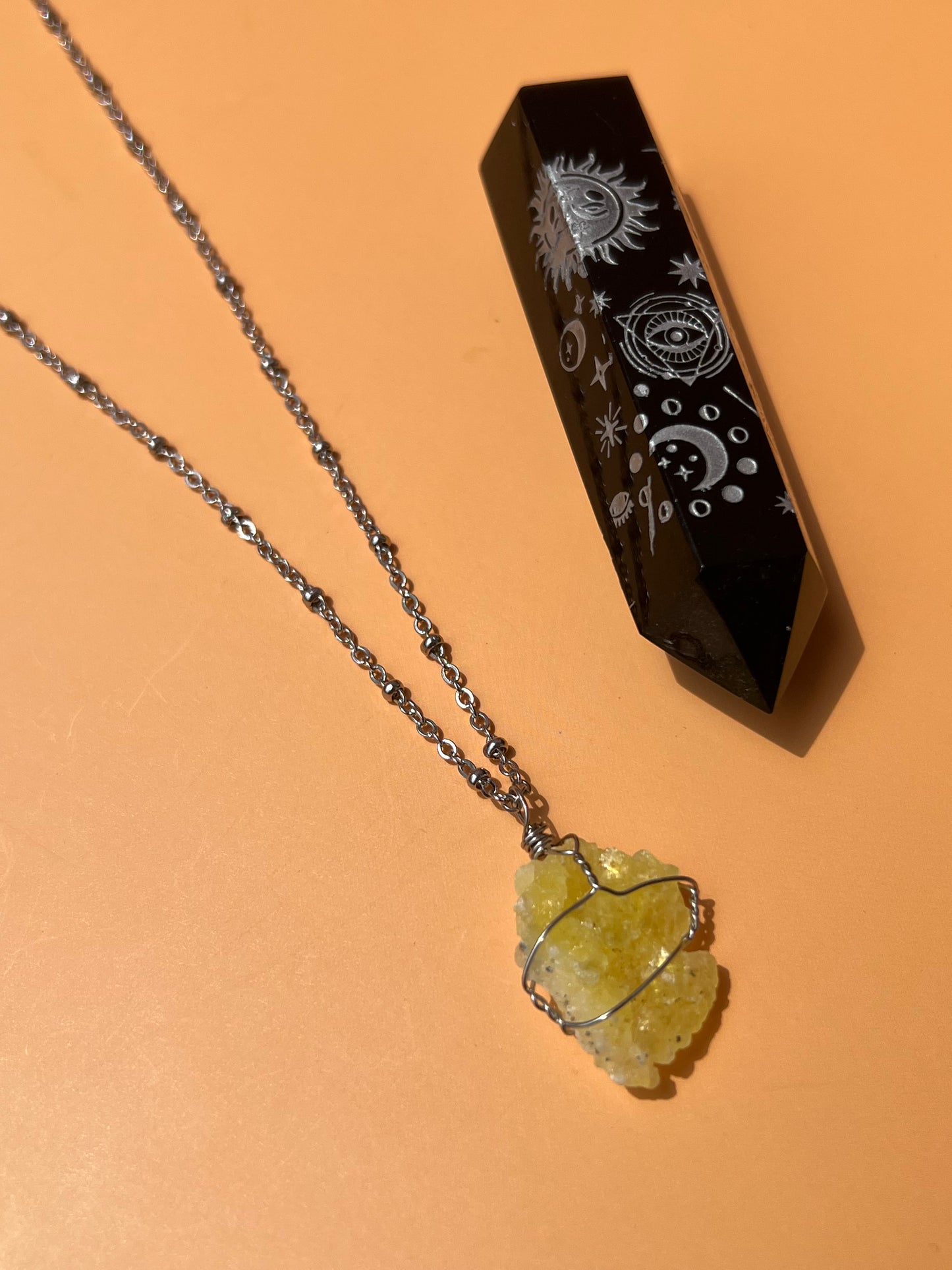 Neon Brucite Raw Wrapped Silver Necklace 🍋