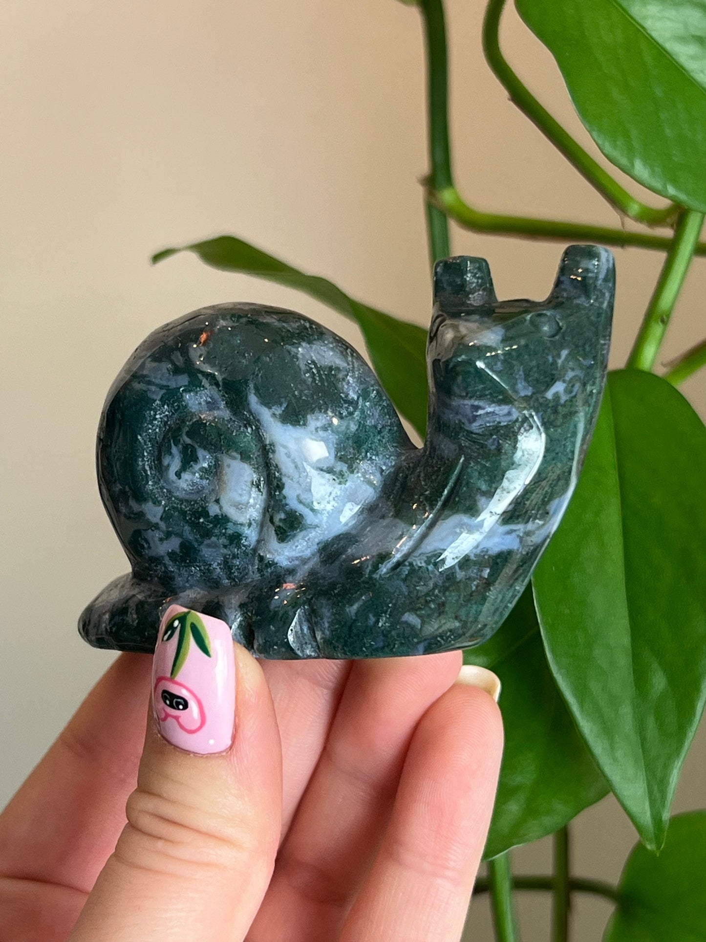 Moss Agate Large Snail