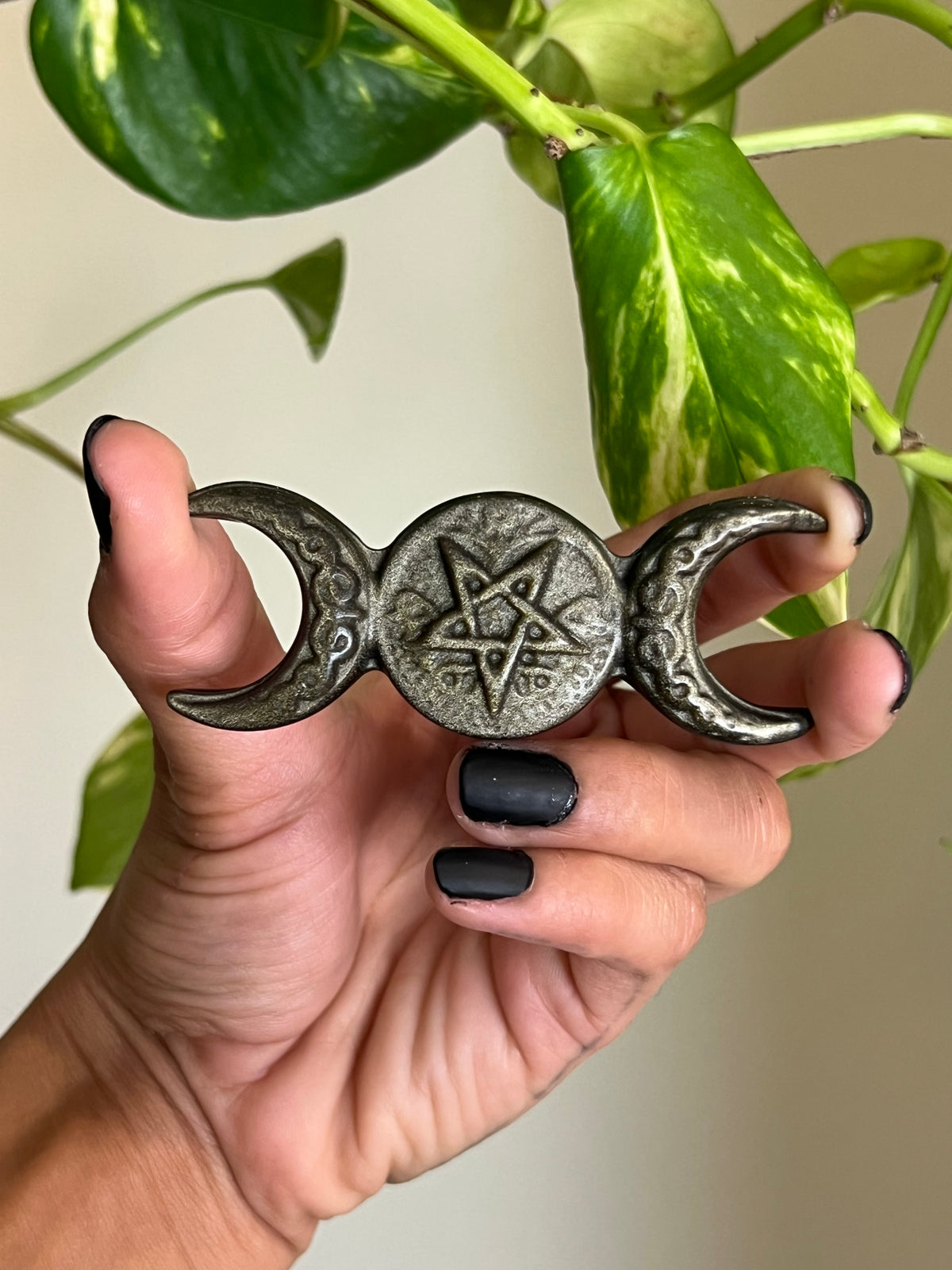 Gold Sheen Obsidian Triple Moon Goddess Symbol